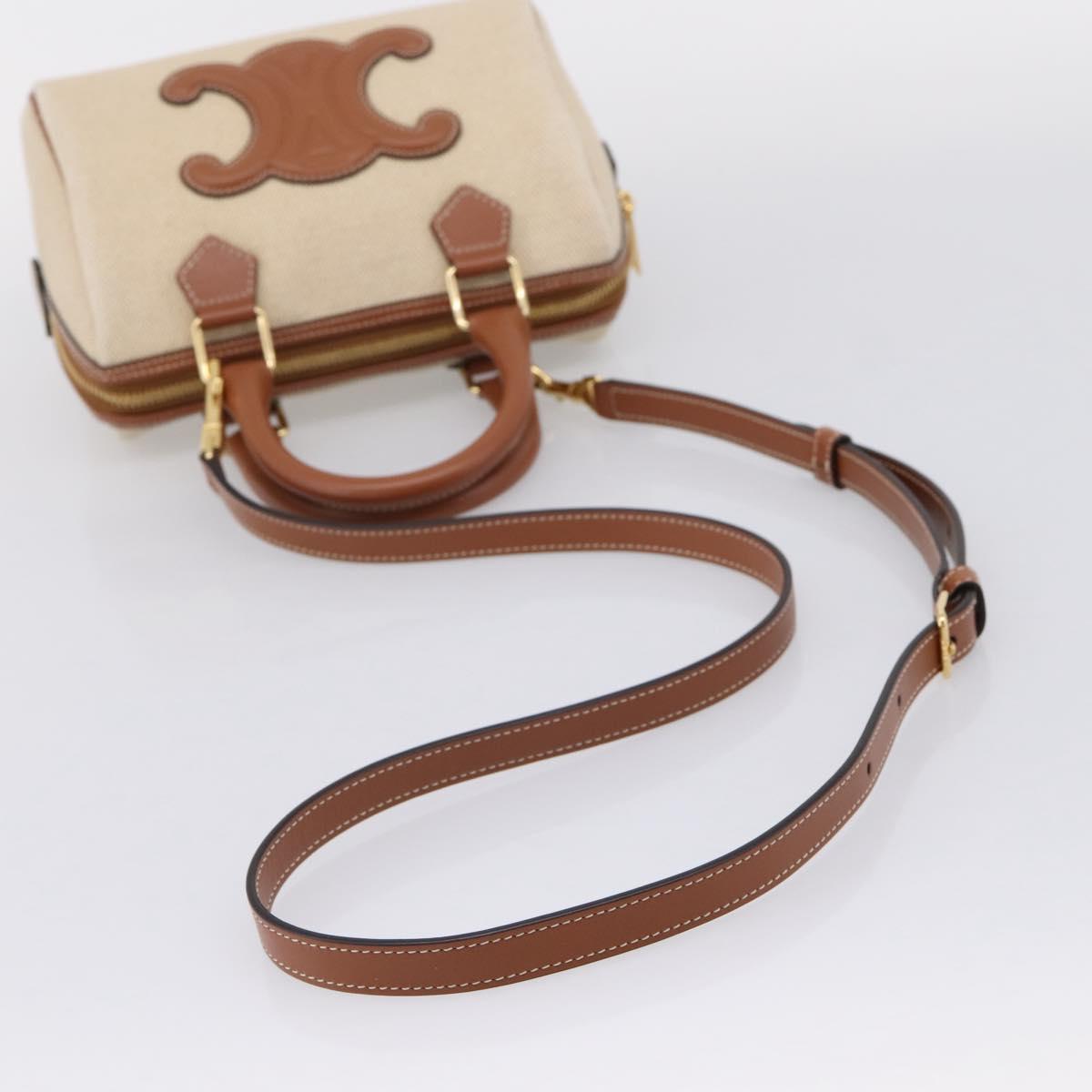 CELINE Hand Bag Canvas 2way Beige Gold Tone Auth mr3055V