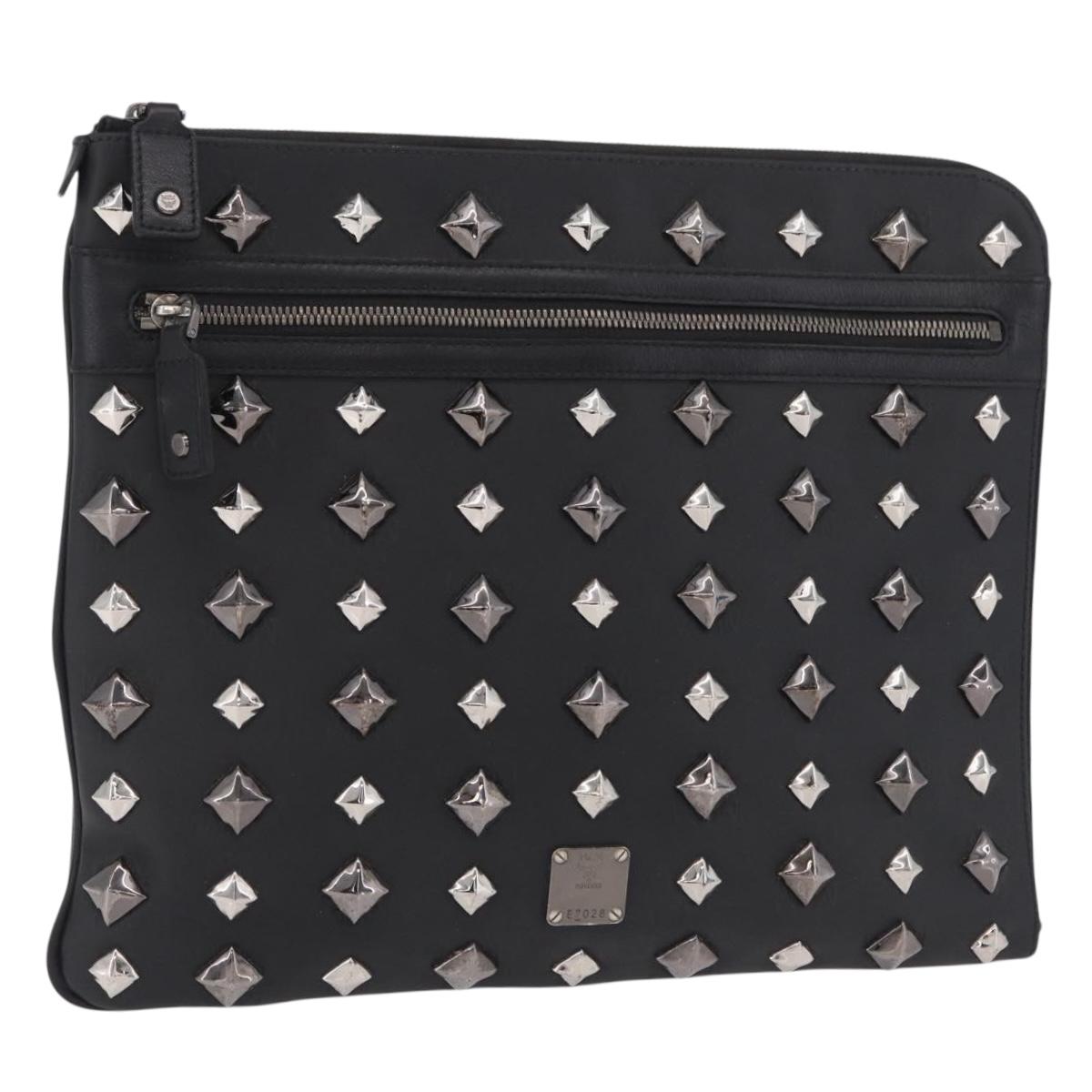 MCM Vicetos Clutch Bag PVC Leather Black Silver Auth mr3058