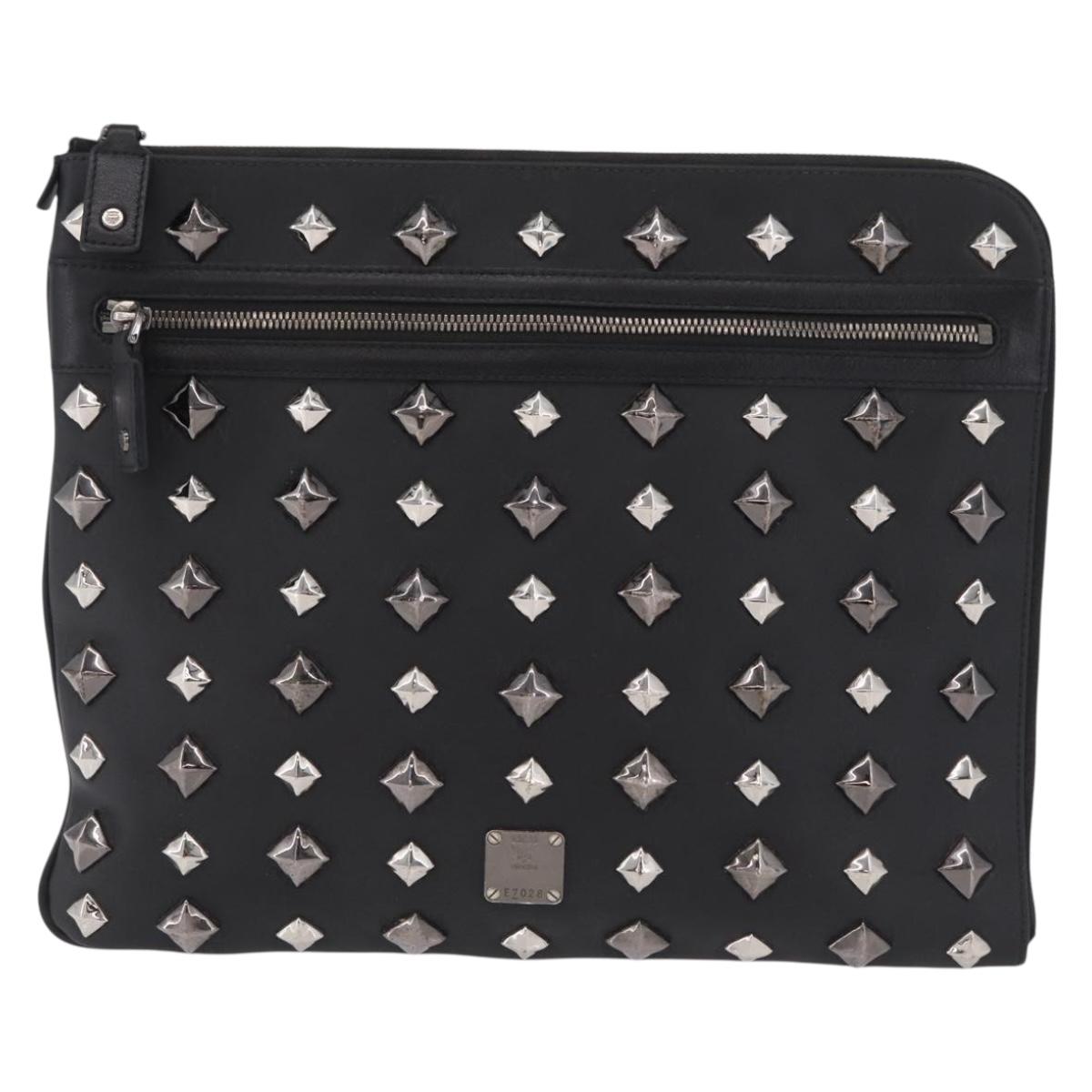 MCM Vicetos Clutch Bag PVC Leather Black Silver Auth mr3058