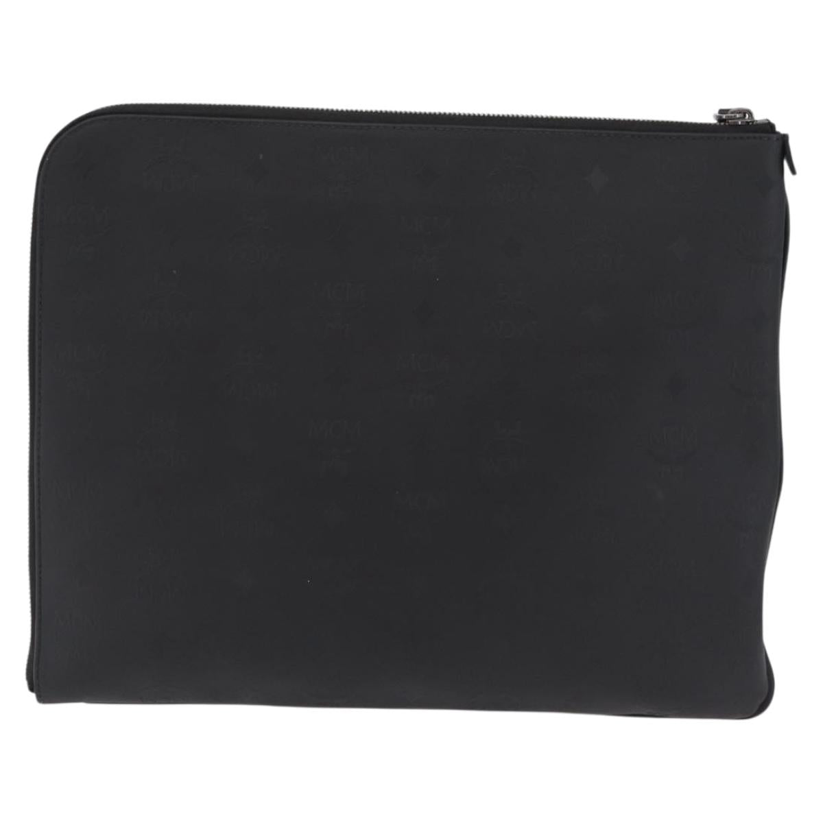 MCM Vicetos Clutch Bag PVC Leather Black Silver Auth mr3058