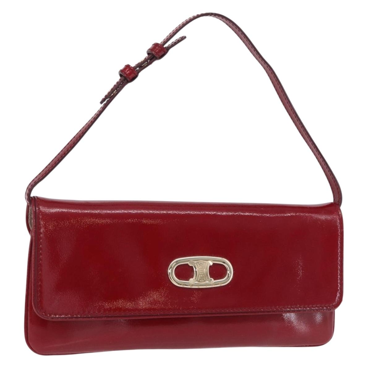 CELINE Triomphe Shoulder Bag Leather Red Gold Tone Auth mr3059A