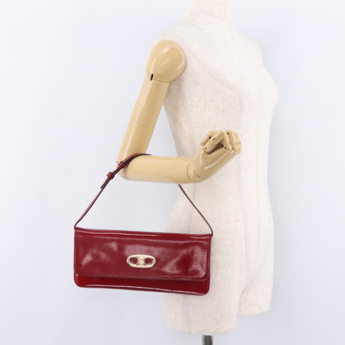 CELINE Triomphe Shoulder Bag Leather Red Gold Tone Auth mr3059A
