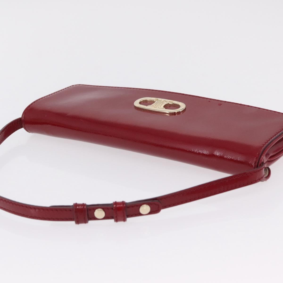 CELINE Triomphe Shoulder Bag Leather Red Gold Tone Auth mr3059A