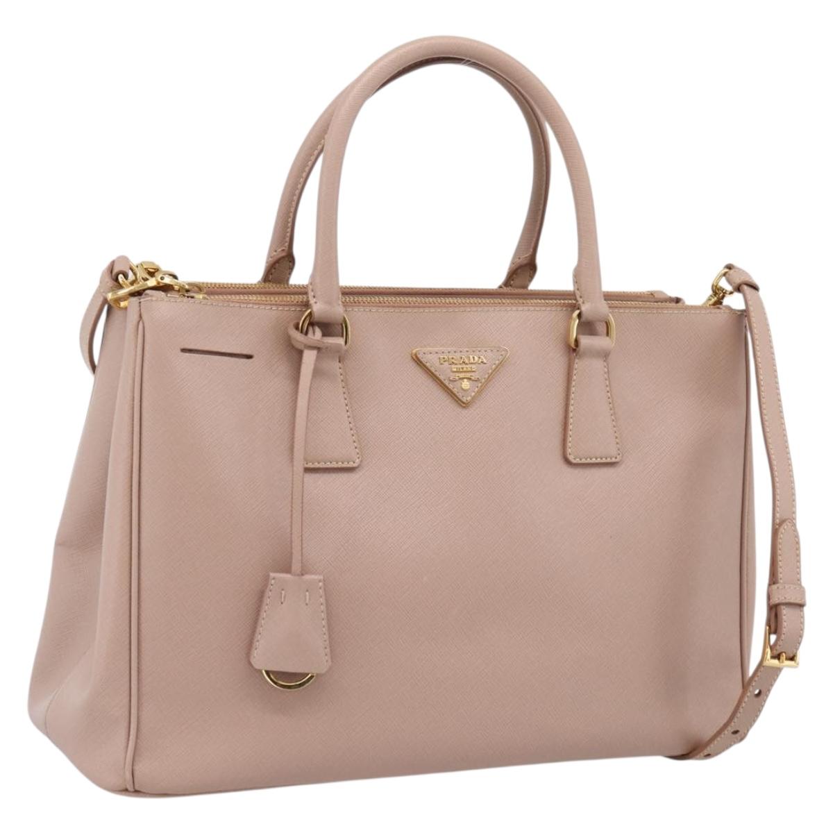 PRADA Hand Bag Saffiano leather 2way Pink Gold Tone Auth mr3064
