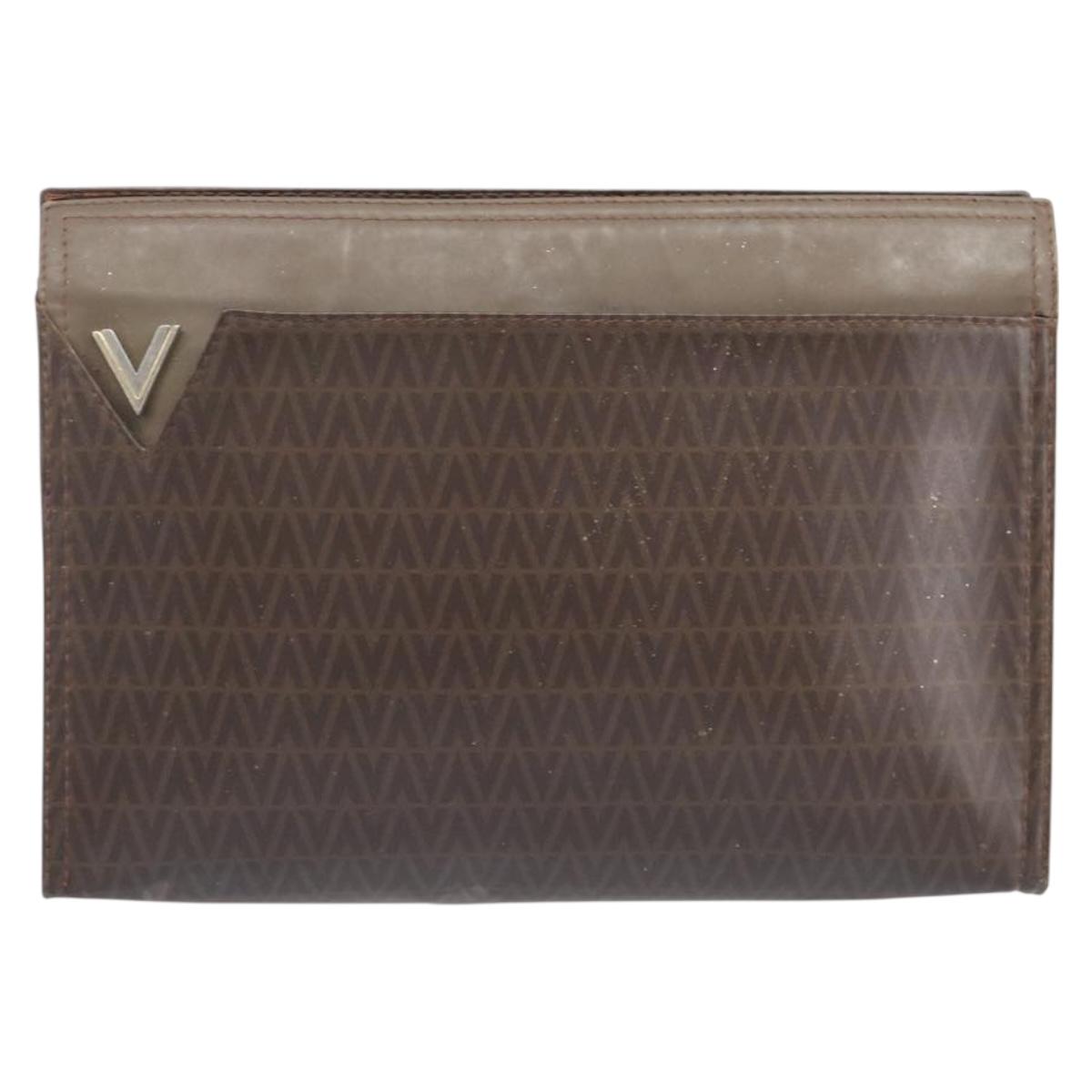 Valentino Clutch Bag Shoulder Bag PVC Leather 2 Set Black Brown Auth mr3065