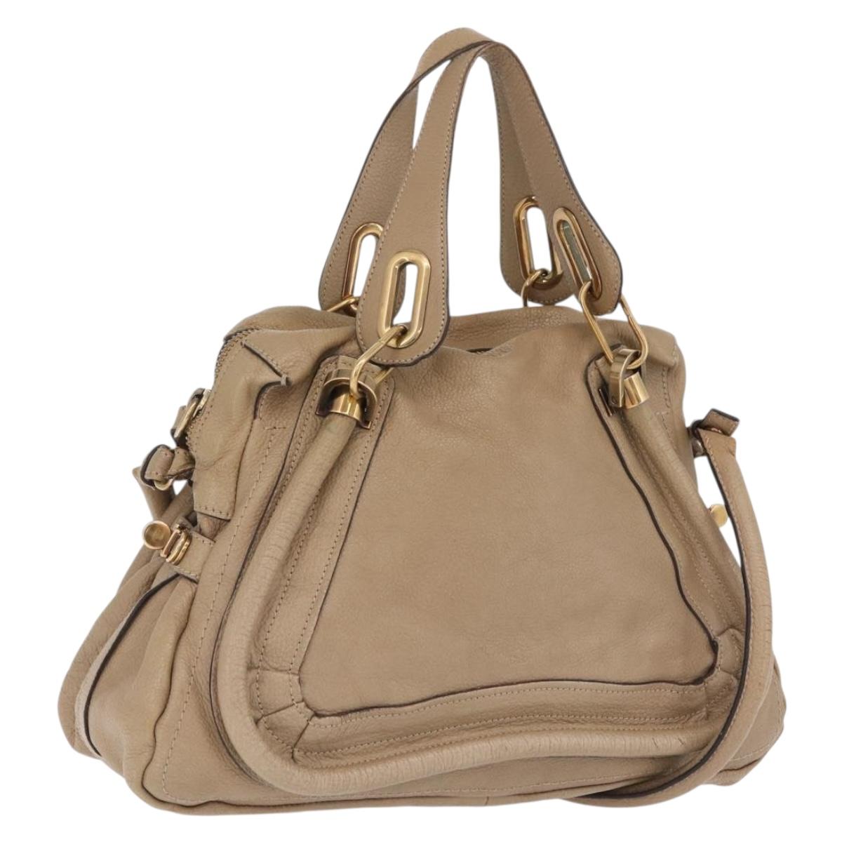 Chloe Paraty Hand Bag Leather Beige Gold Tone Auth mr3069