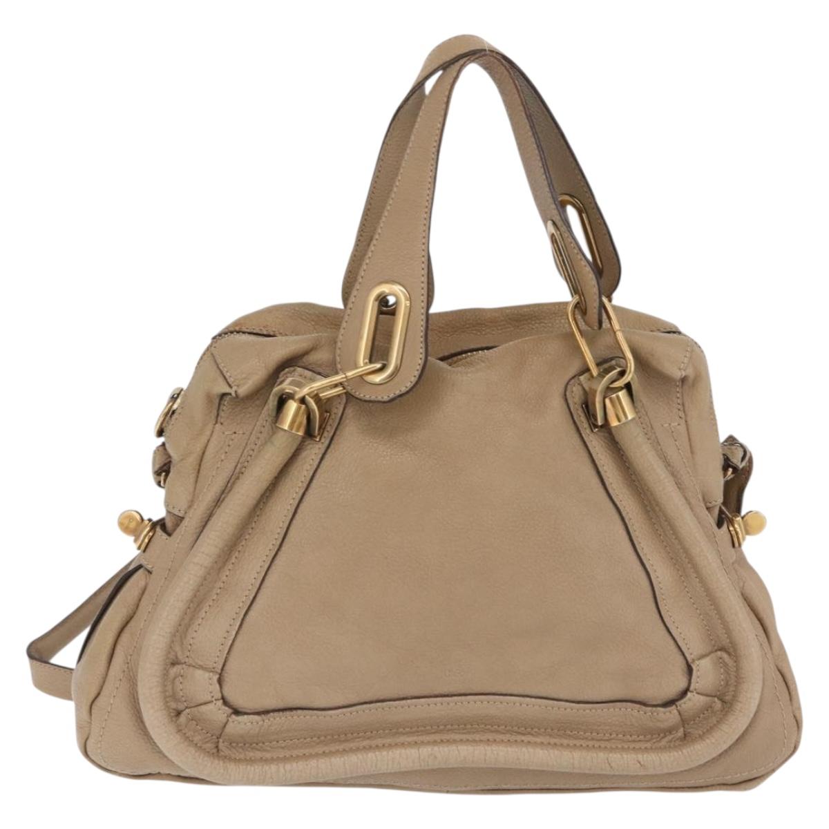 Chloe Paraty Hand Bag Leather Beige Gold Tone Auth mr3069