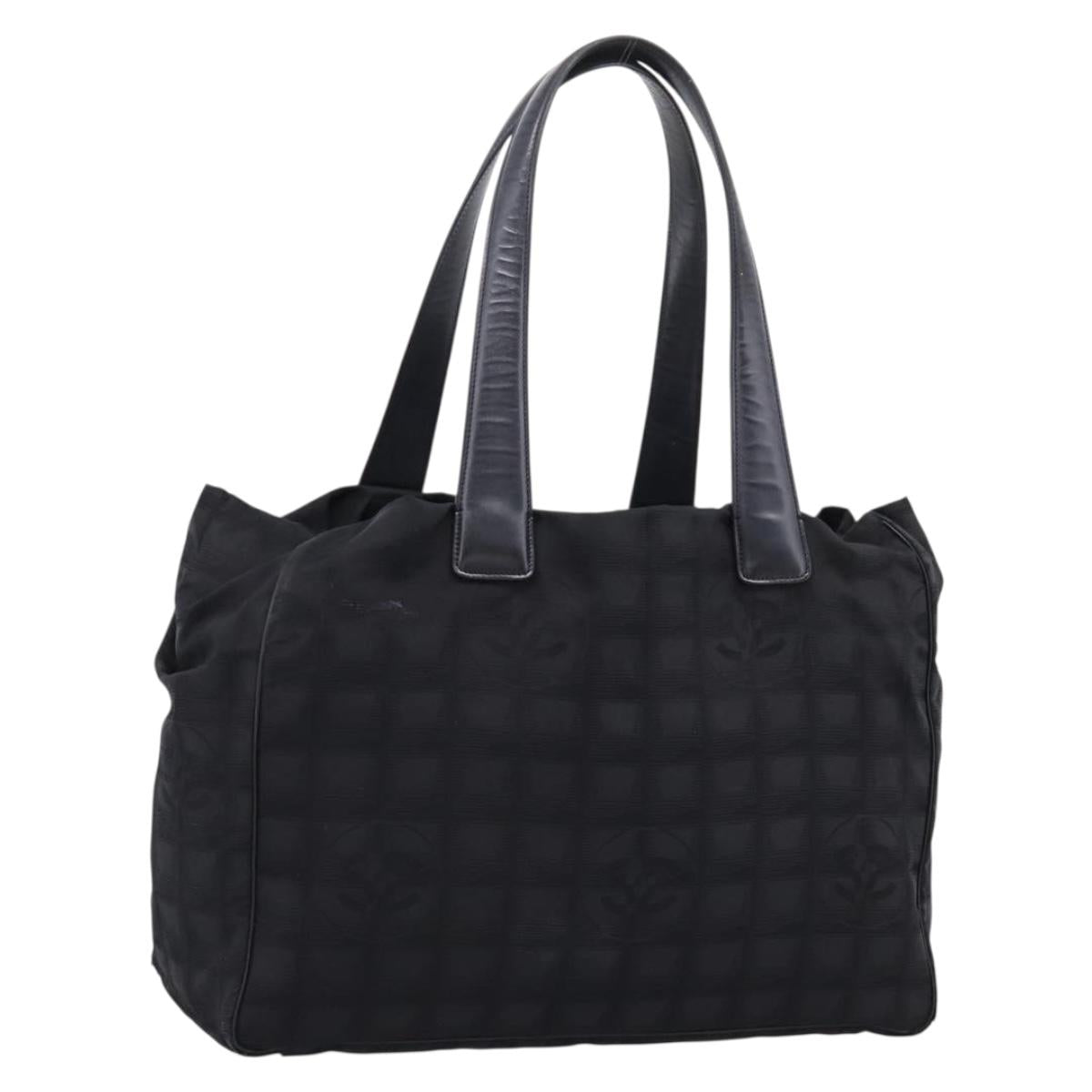 CHANEL New Travel Line Tote Bag Nylon Black Gold Tone CC Auth mr3070