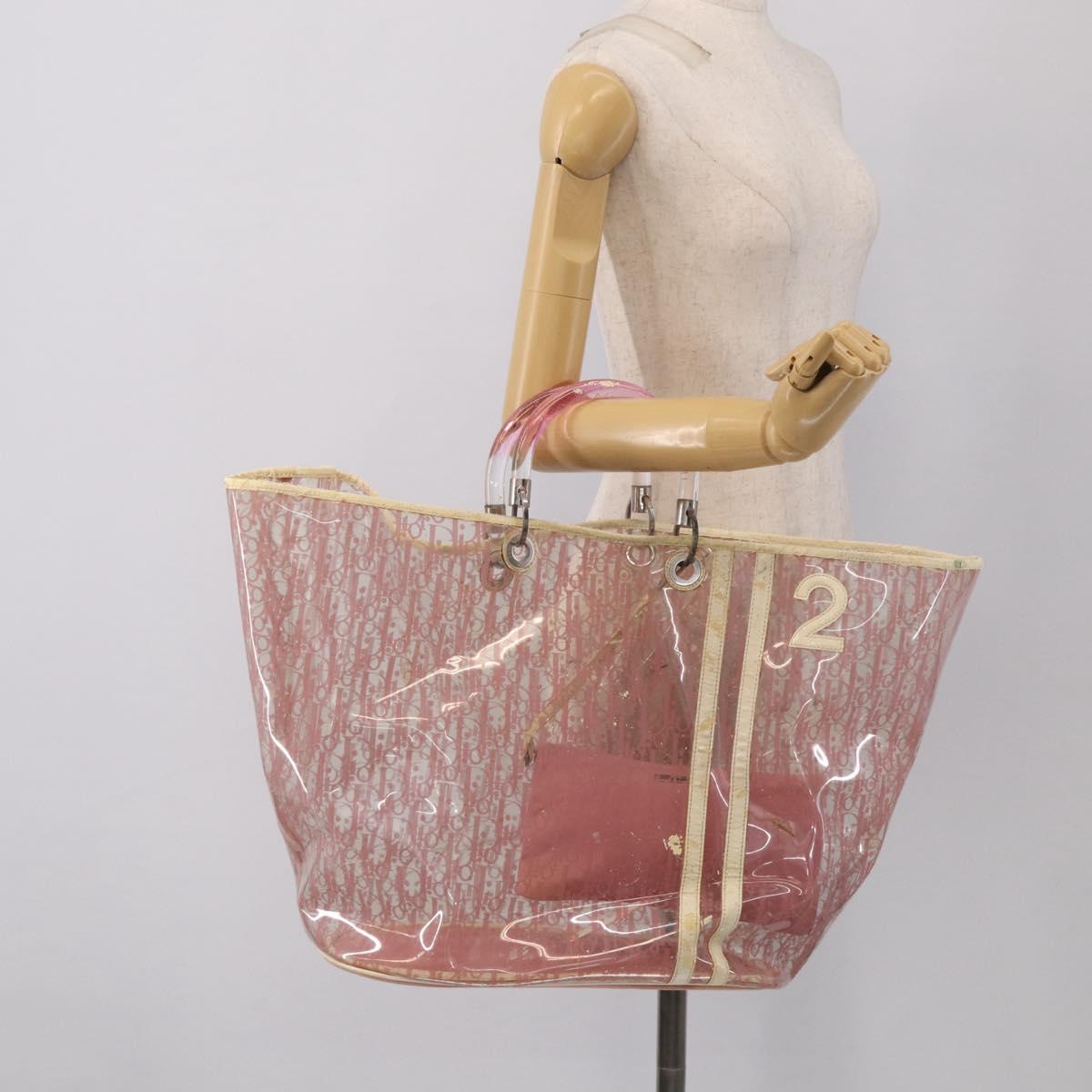 Christian Dior Hand Bag Vinyl Pink White Auth mr3071