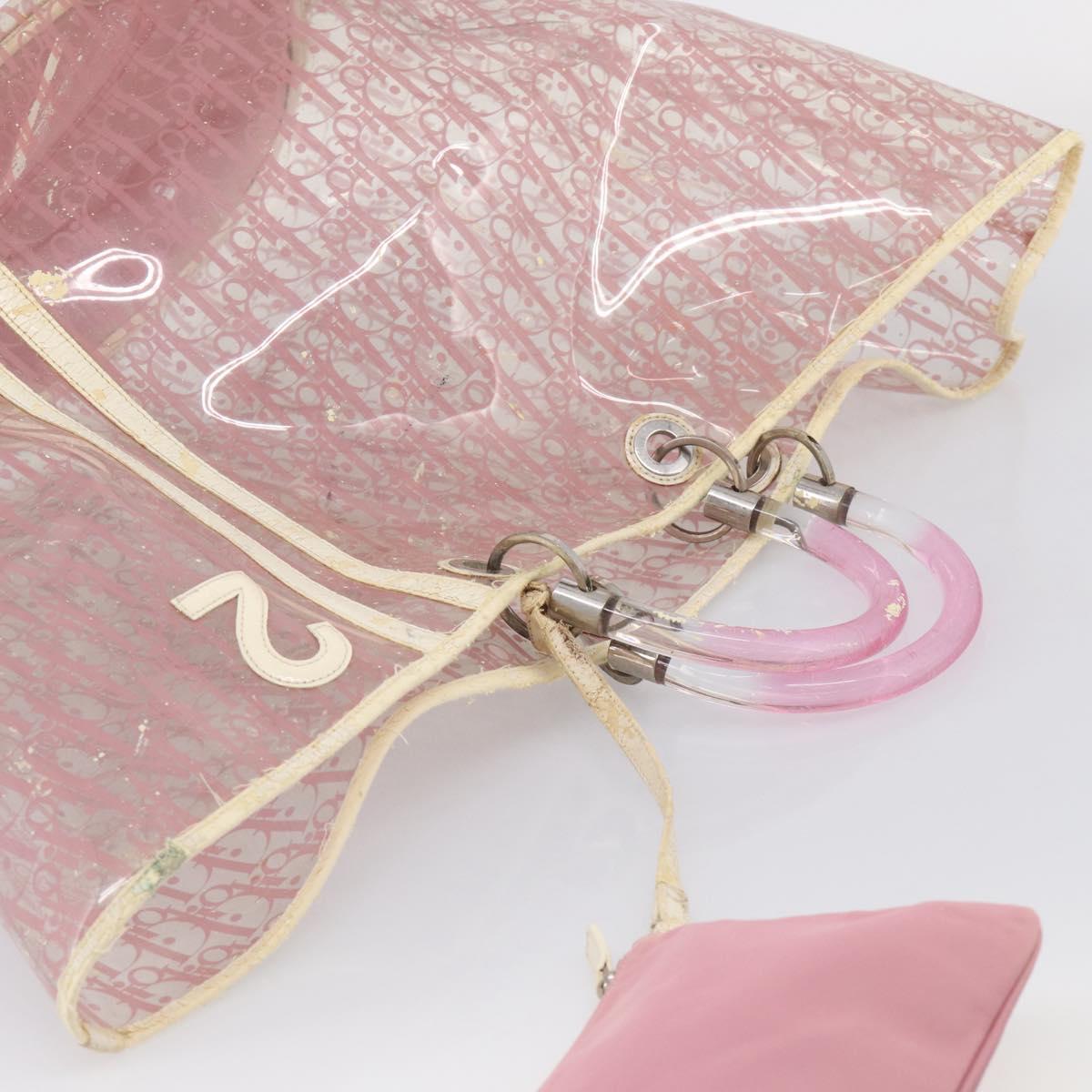 Christian Dior Hand Bag Vinyl Pink White Auth mr3071