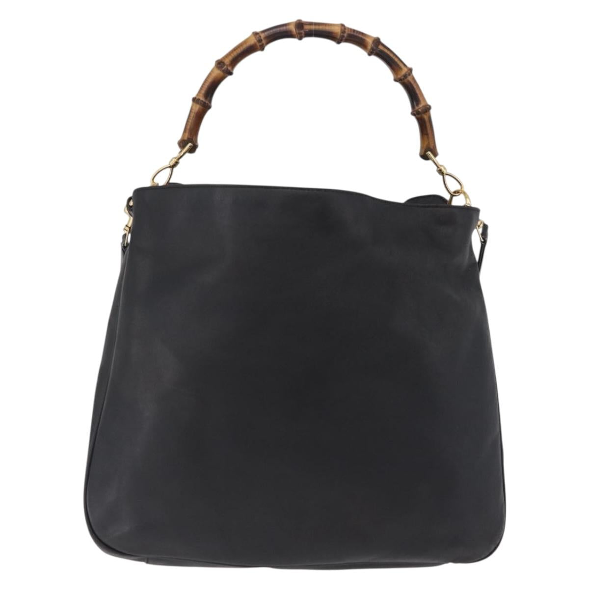 GUCCI Bamboo Hand Bag Leather Black Gold Tone 001 123 1577 Auth mr3072A