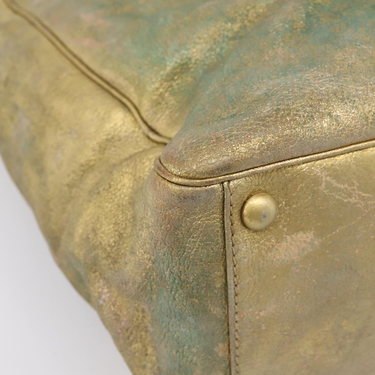 Saint Laurent Chevre Y Mail Tote Bag Leather Metallic Gold 188651 Auth mr3073
