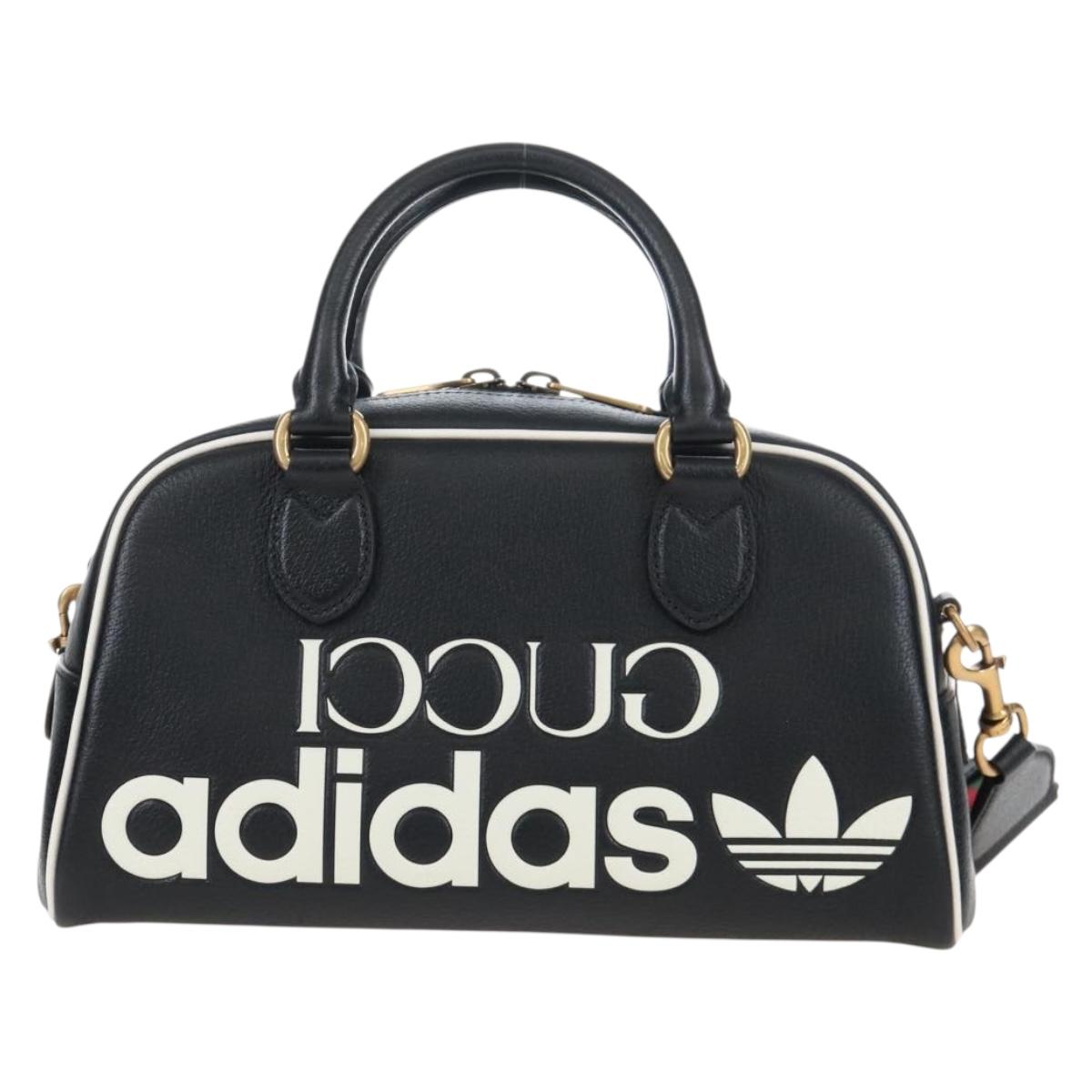 GUCCI Adidas Hand Bag Leather Black Gold Tone 702397 Auth mr3079V