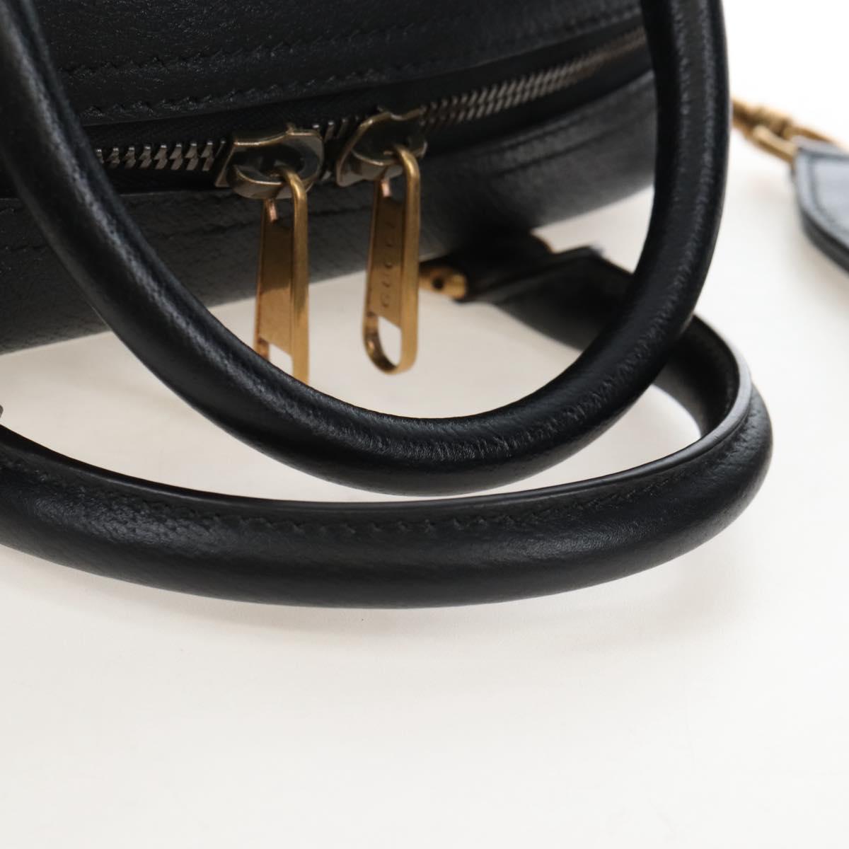 GUCCI Adidas Hand Bag Leather Black Gold Tone 702397 Auth mr3079V