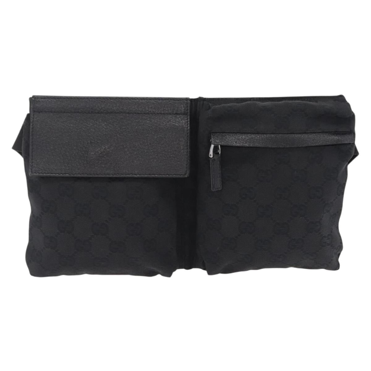 GUCCI GG Canvas Waist Bag Black Silver 28566 Auth mr3080A