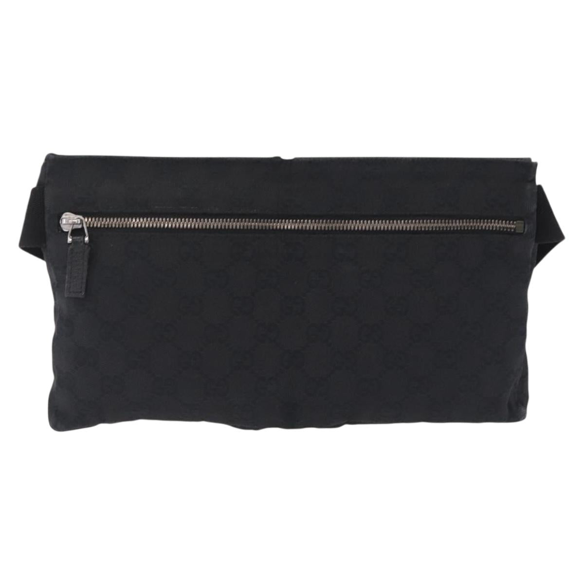 GUCCI GG Canvas Waist Bag Black Silver 28566 Auth mr3080A