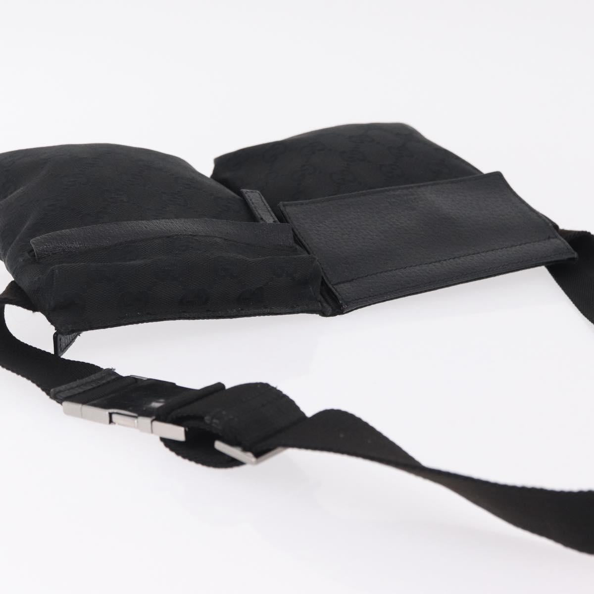 GUCCI GG Canvas Waist Bag Black Silver 28566 Auth mr3080A