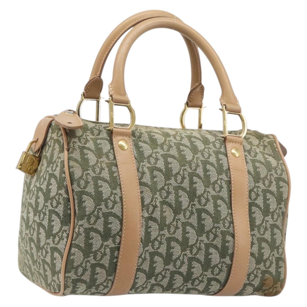 Christian Dior Trotter Canvas Hand Bag Khaki Gold Tone Auth mr3081