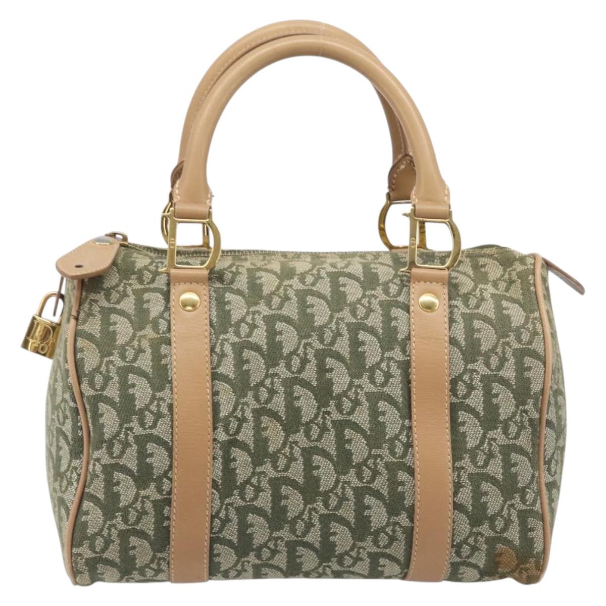 Christian Dior Trotter Canvas Hand Bag Khaki Gold Tone Auth mr3081