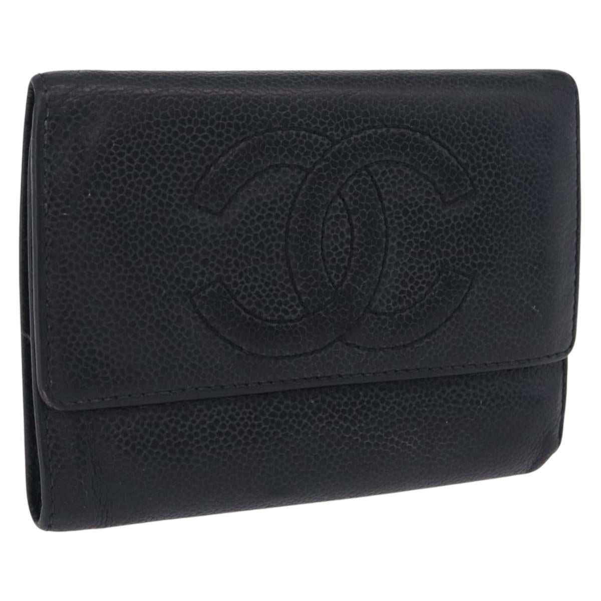 CHANEL Wallet Caviar Skin Black CC Auth mr3082