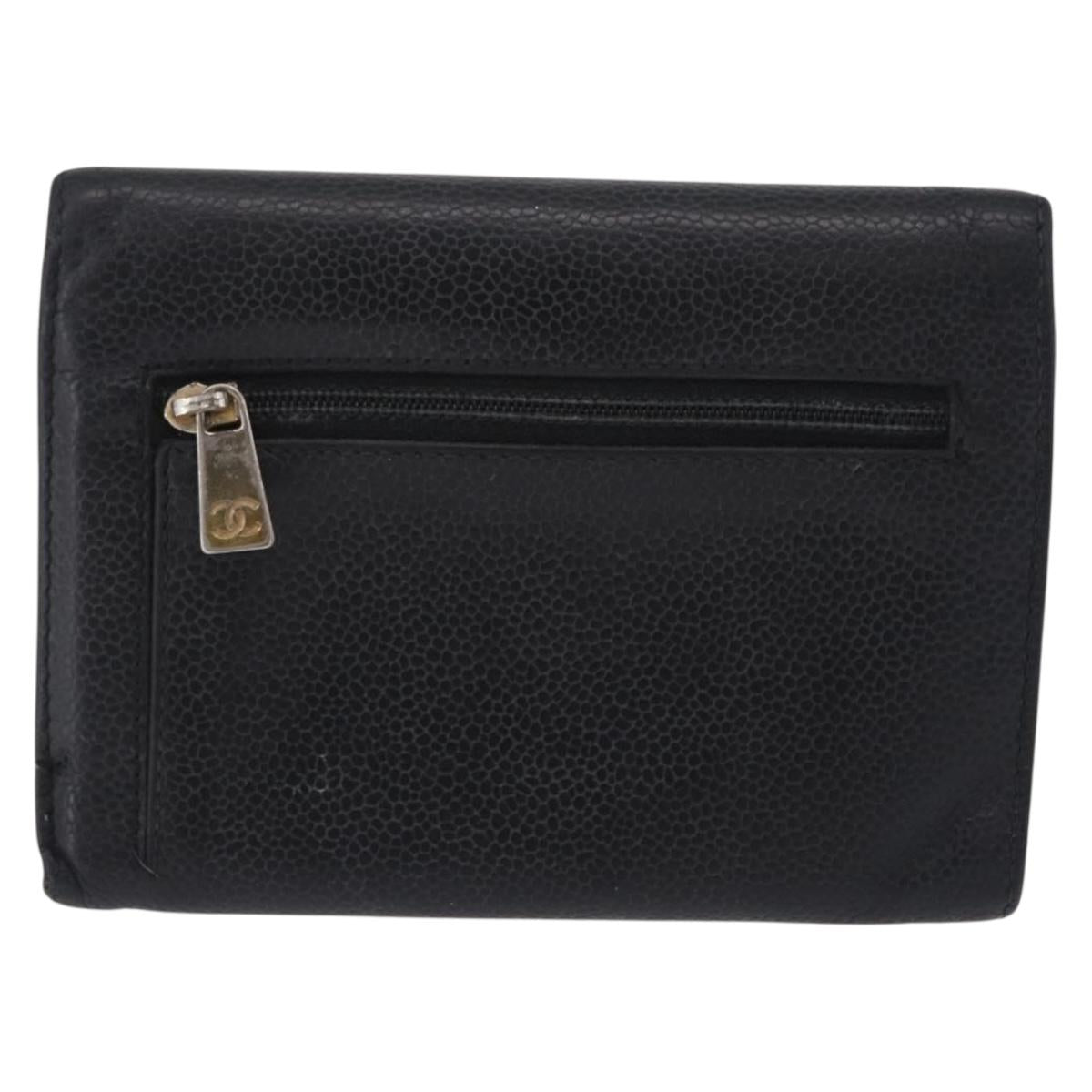CHANEL Wallet Caviar Skin Black CC Auth mr3082