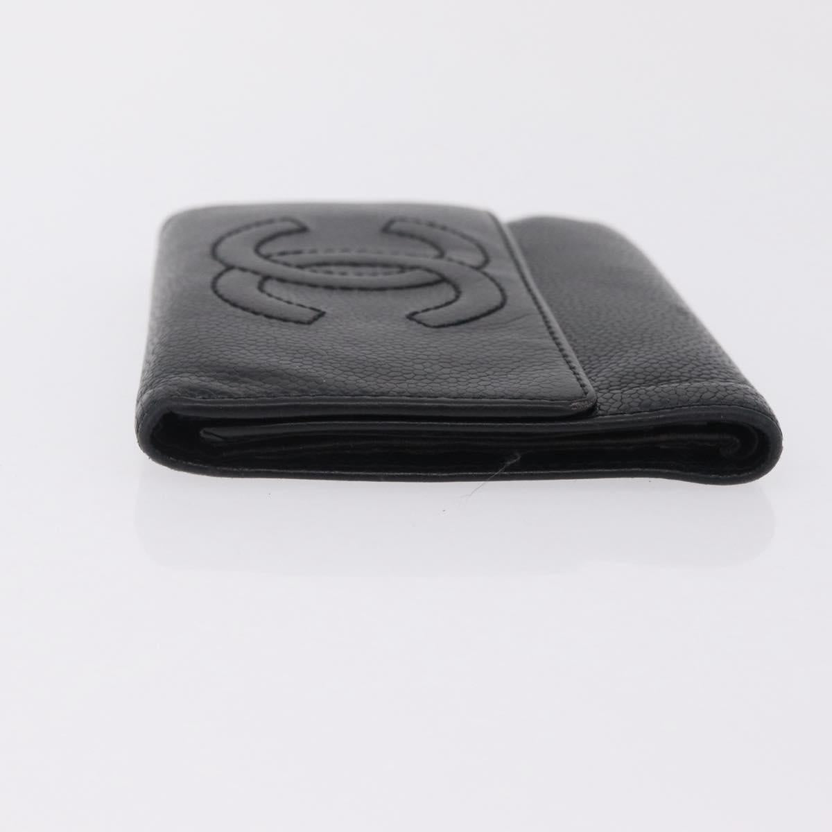 CHANEL Wallet Caviar Skin Black CC Auth mr3082