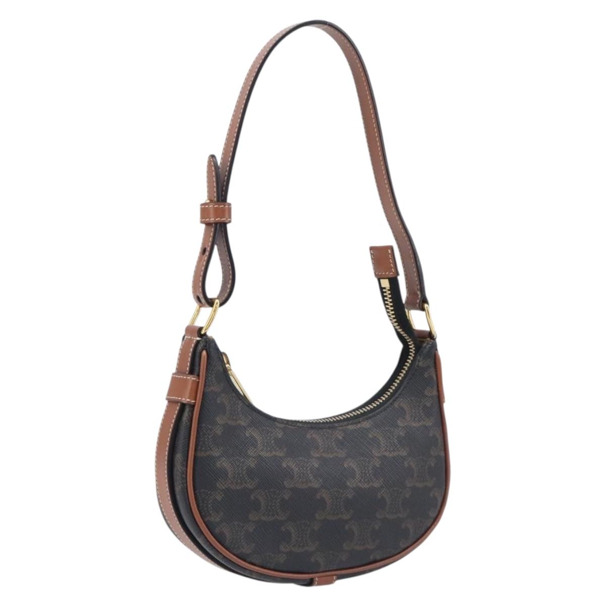 CELINE Accessory Pouch PVC Leather Brown Gold Tone Auth mr3085V