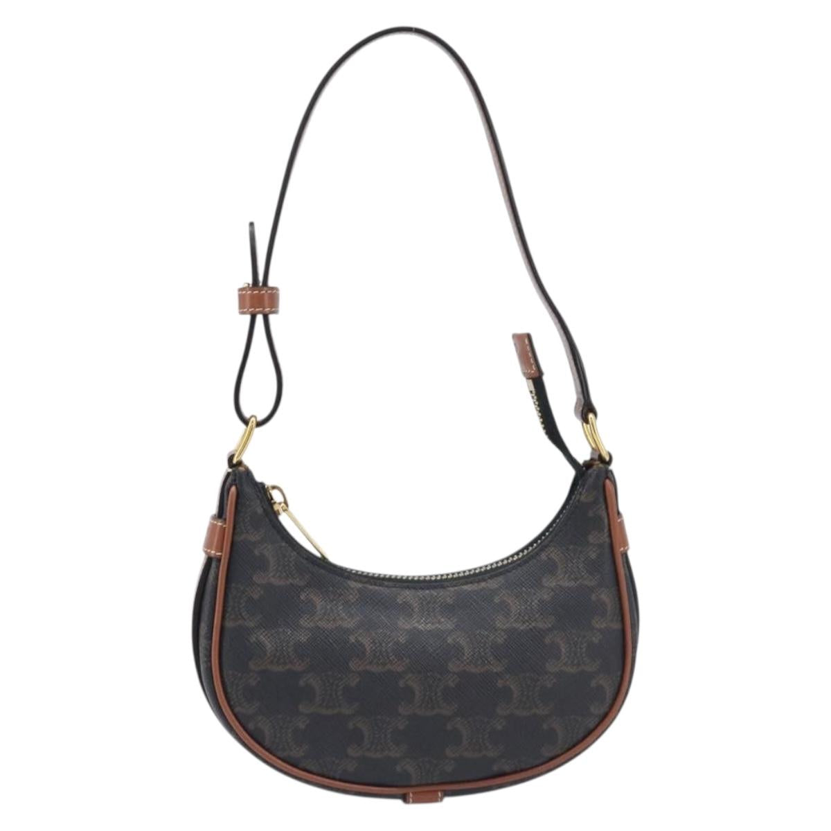 CELINE Accessory Pouch PVC Leather Brown Gold Tone Auth mr3085V