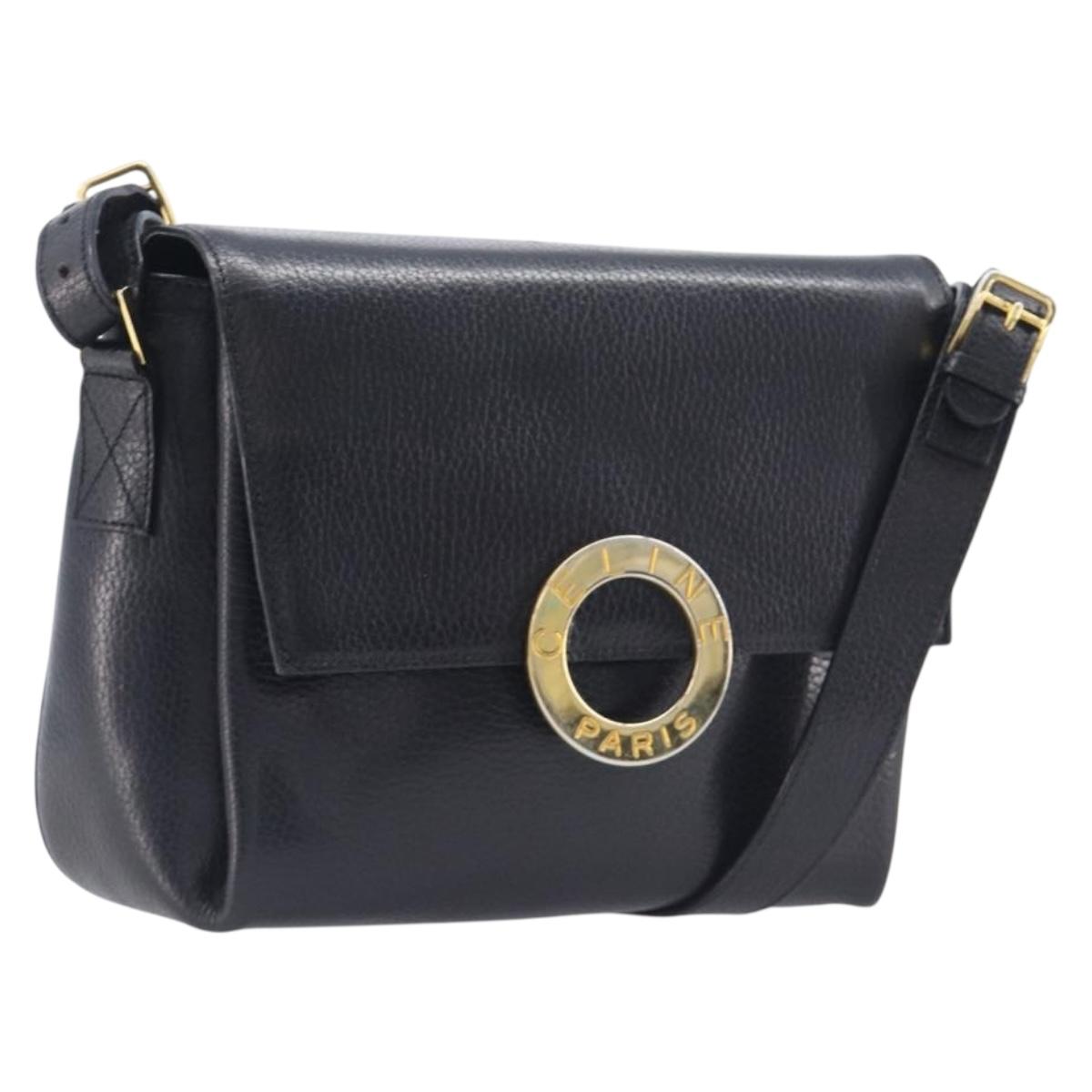 CELINE Shoulder Bag Leather Black Gold Tone Auth mr3087A