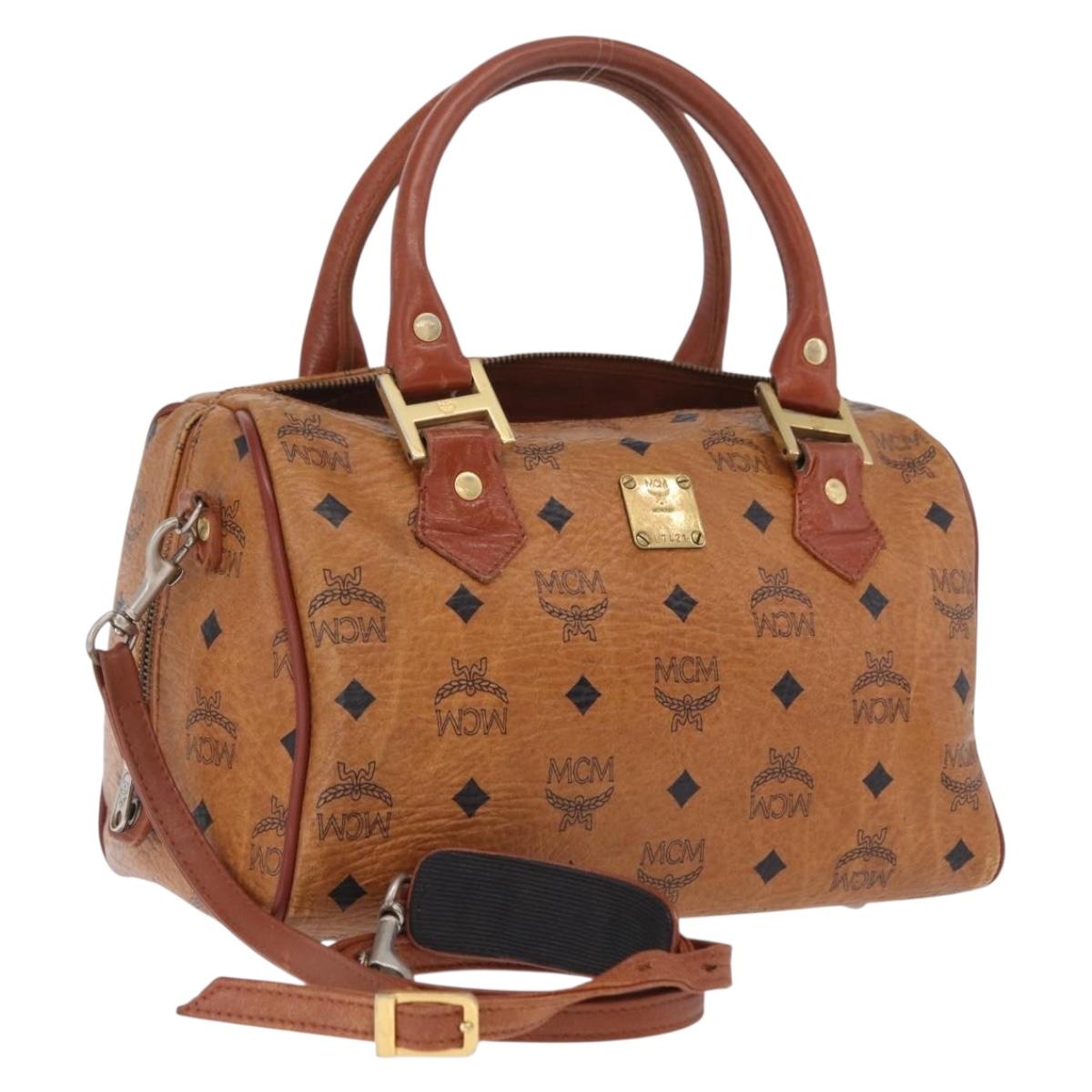 MCM Vicetos Hand Bag PVC Leather 2way Brown Gold Tone Auth mr3088