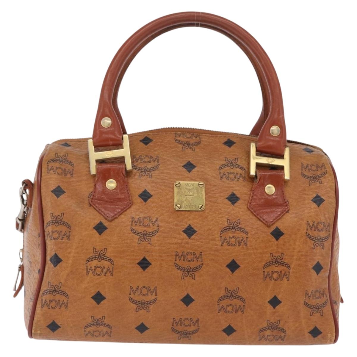 MCM Vicetos Hand Bag PVC Leather 2way Brown Gold Tone Auth mr3088