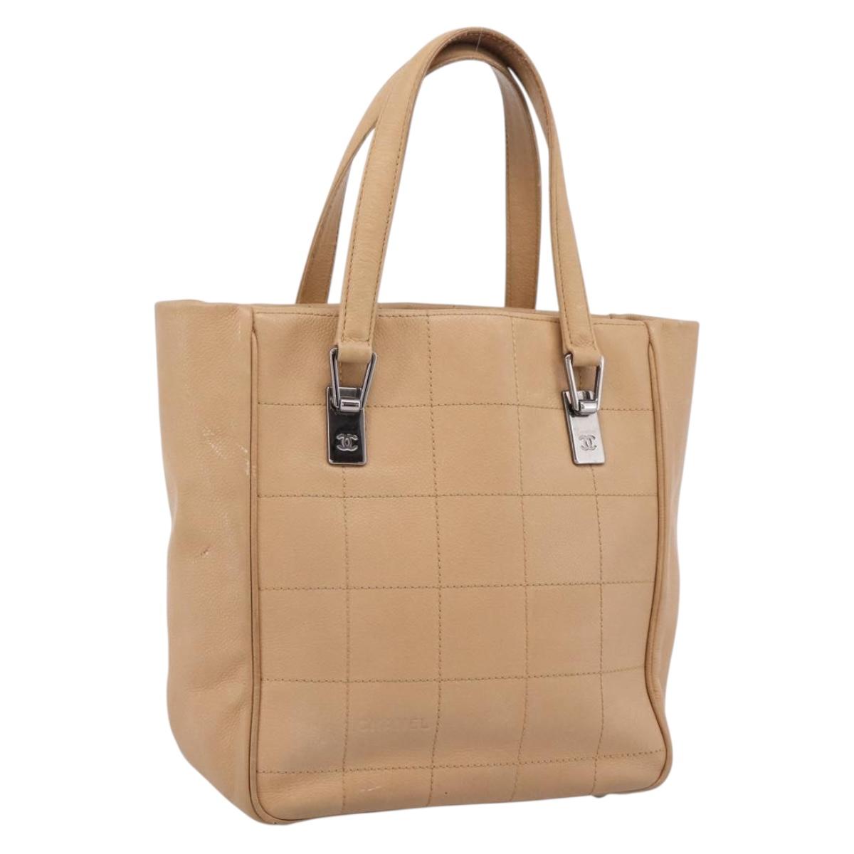 CHANEL Tote Bag Caviar Skin Beige Silver CC Auth mr3098