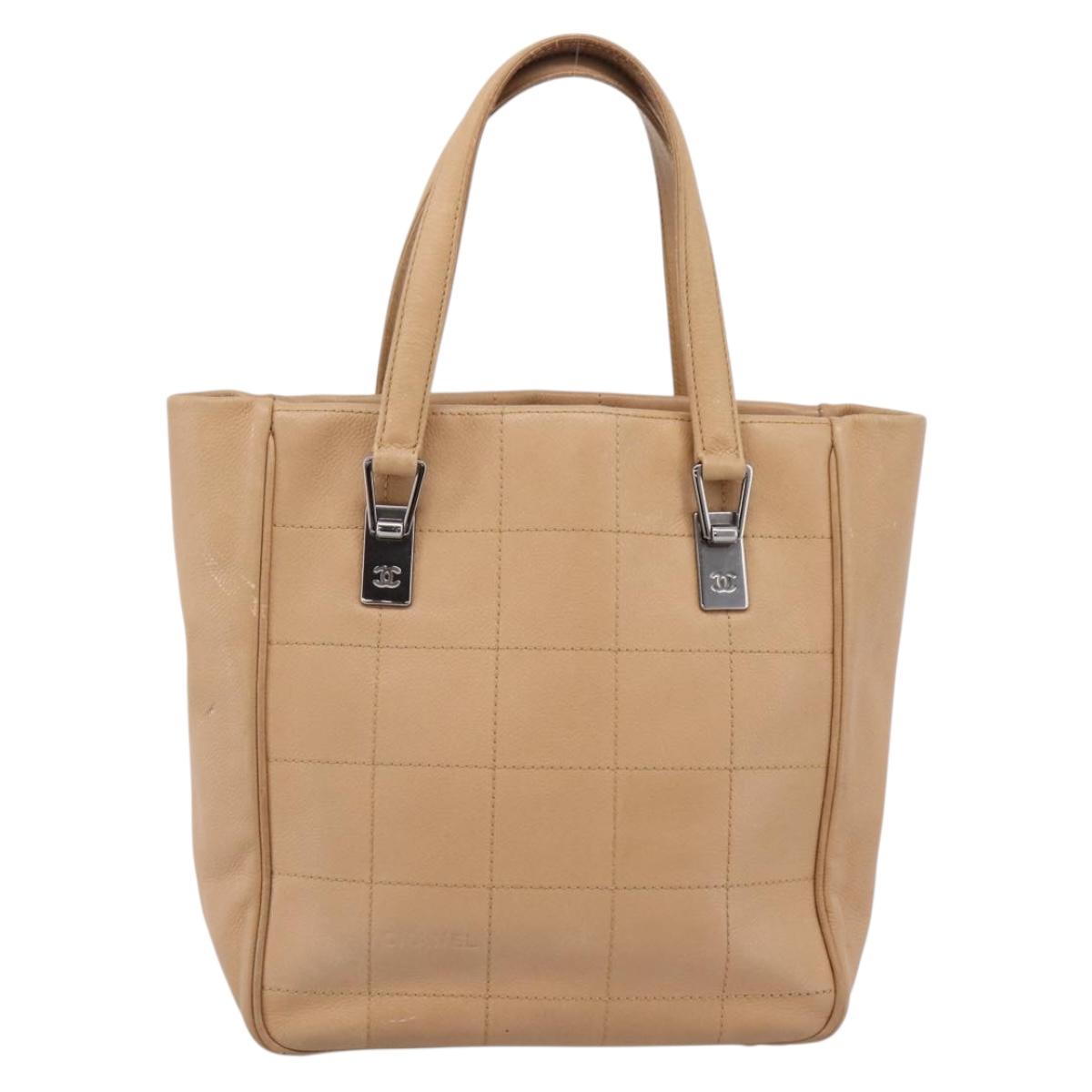 CHANEL Tote Bag Caviar Skin Beige Silver CC Auth mr3098