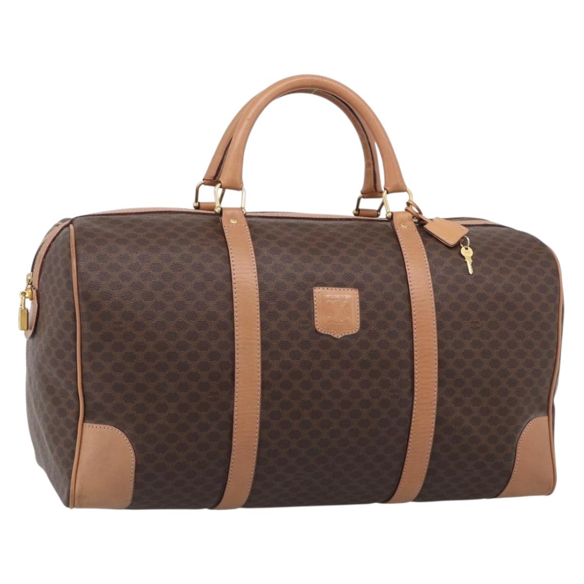CELINE Macadam Canvas Boston Bag PVC Brown Gold Tone Auth mr3100A