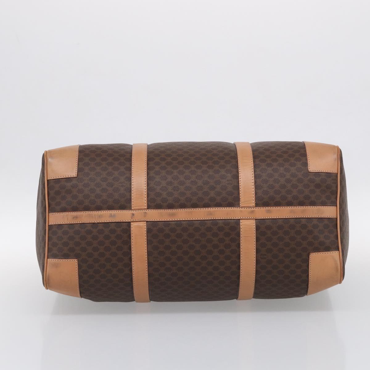 CELINE Macadam Canvas Boston Bag PVC Brown Gold Tone Auth mr3100A