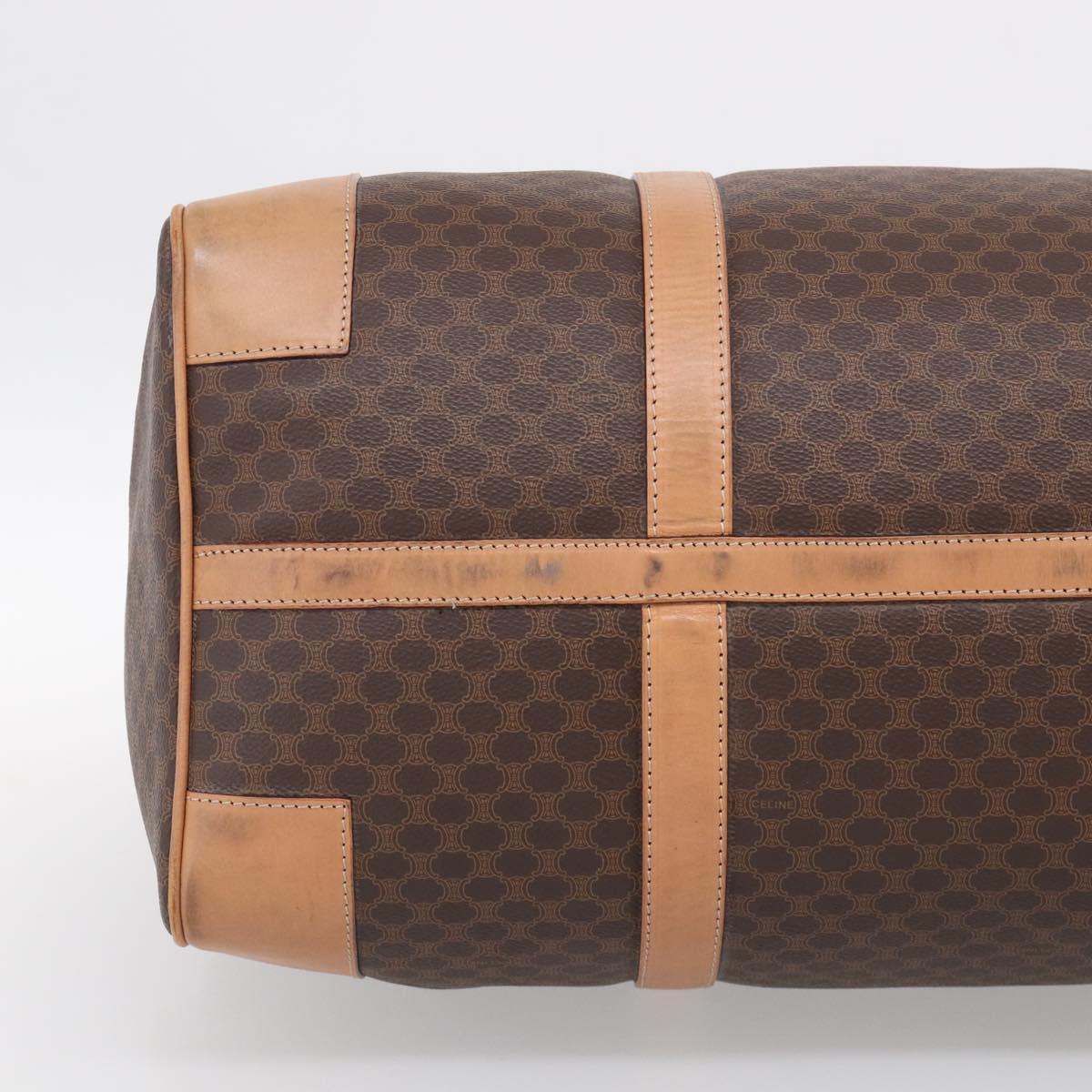 CELINE Macadam Canvas Boston Bag PVC Brown Gold Tone Auth mr3100A