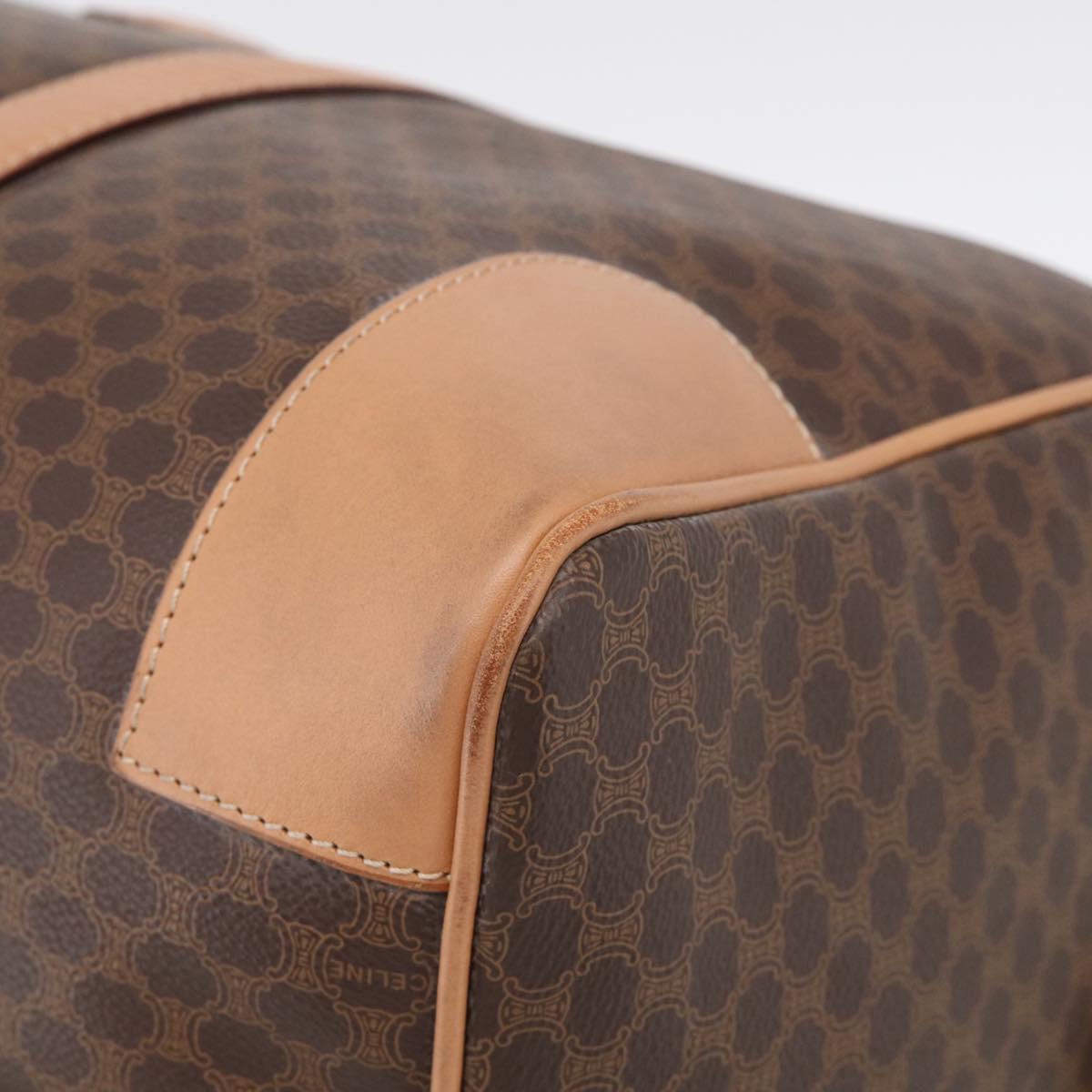 CELINE Macadam Canvas Boston Bag PVC Brown Gold Tone Auth mr3100A