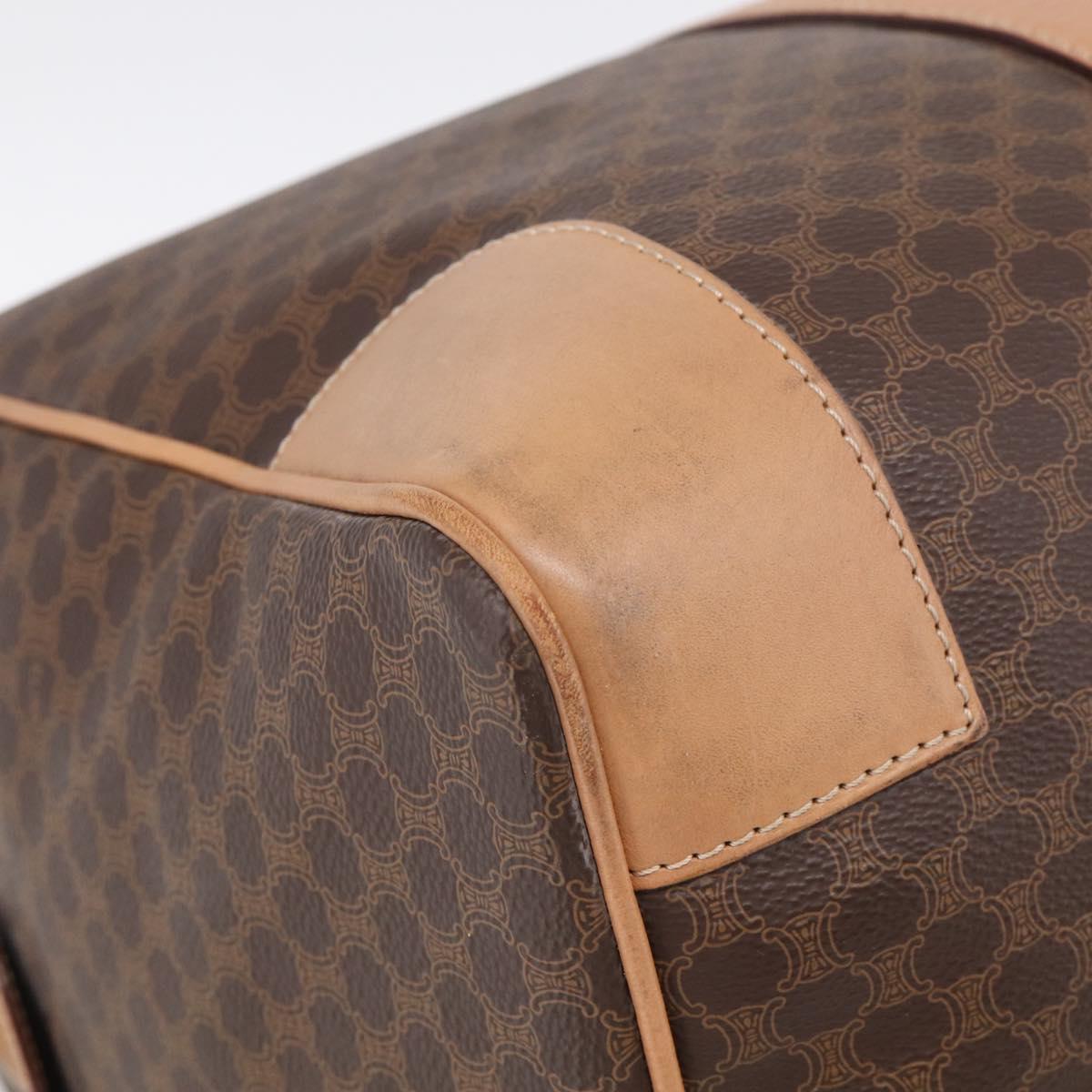 CELINE Macadam Canvas Boston Bag PVC Brown Gold Tone Auth mr3100A
