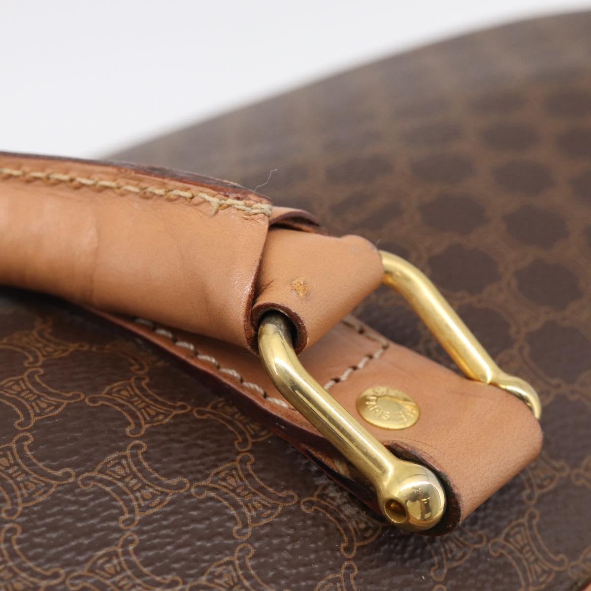 CELINE Macadam Canvas Boston Bag PVC Brown Gold Tone Auth mr3100A