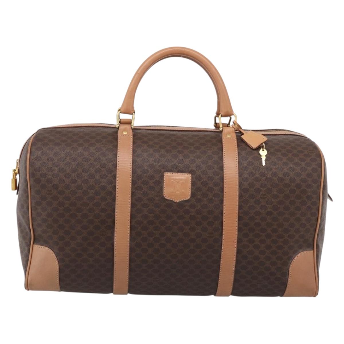 CELINE Macadam Canvas Boston Bag PVC Brown Gold Tone Auth mr3100A