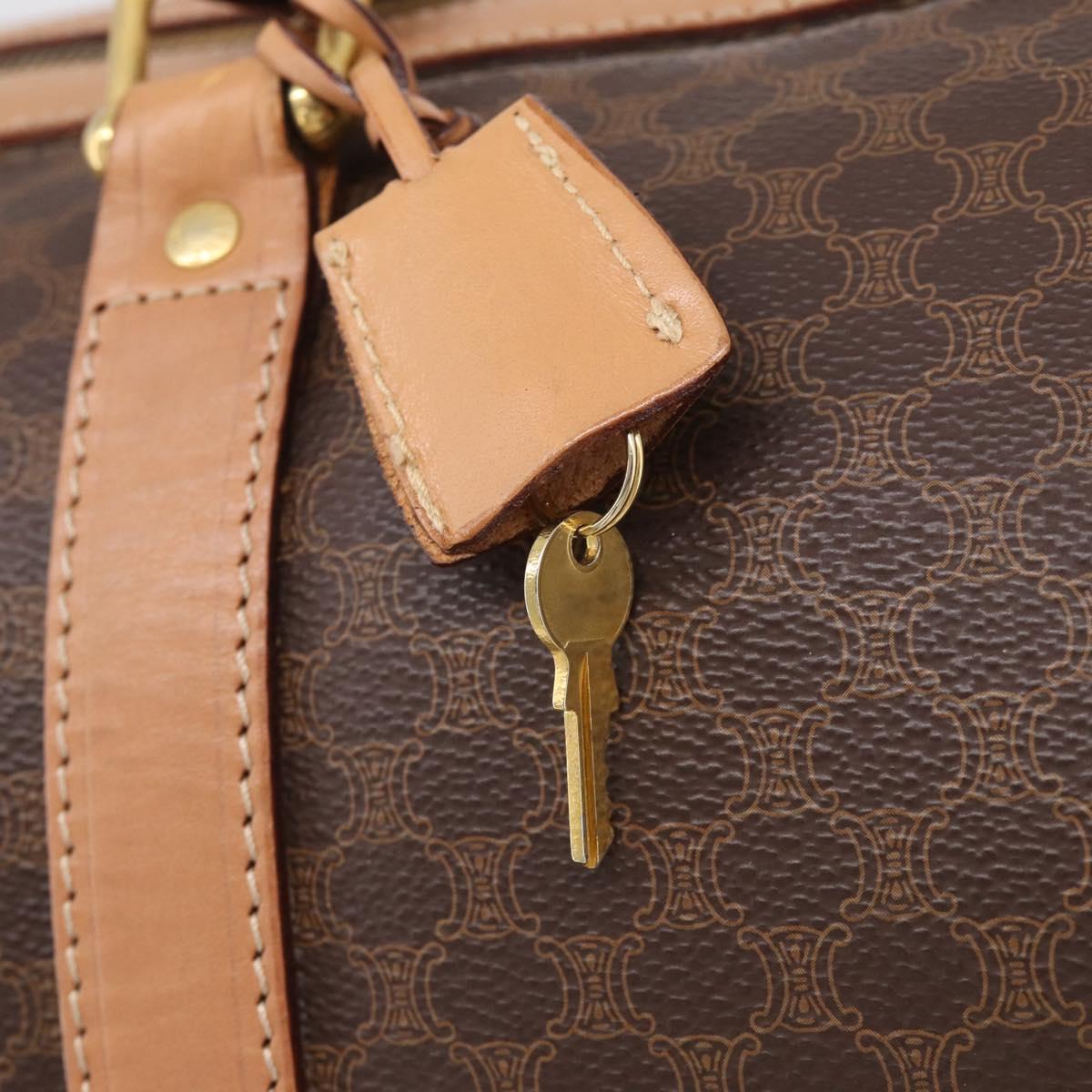 CELINE Macadam Canvas Boston Bag PVC Brown Gold Tone Auth mr3100A