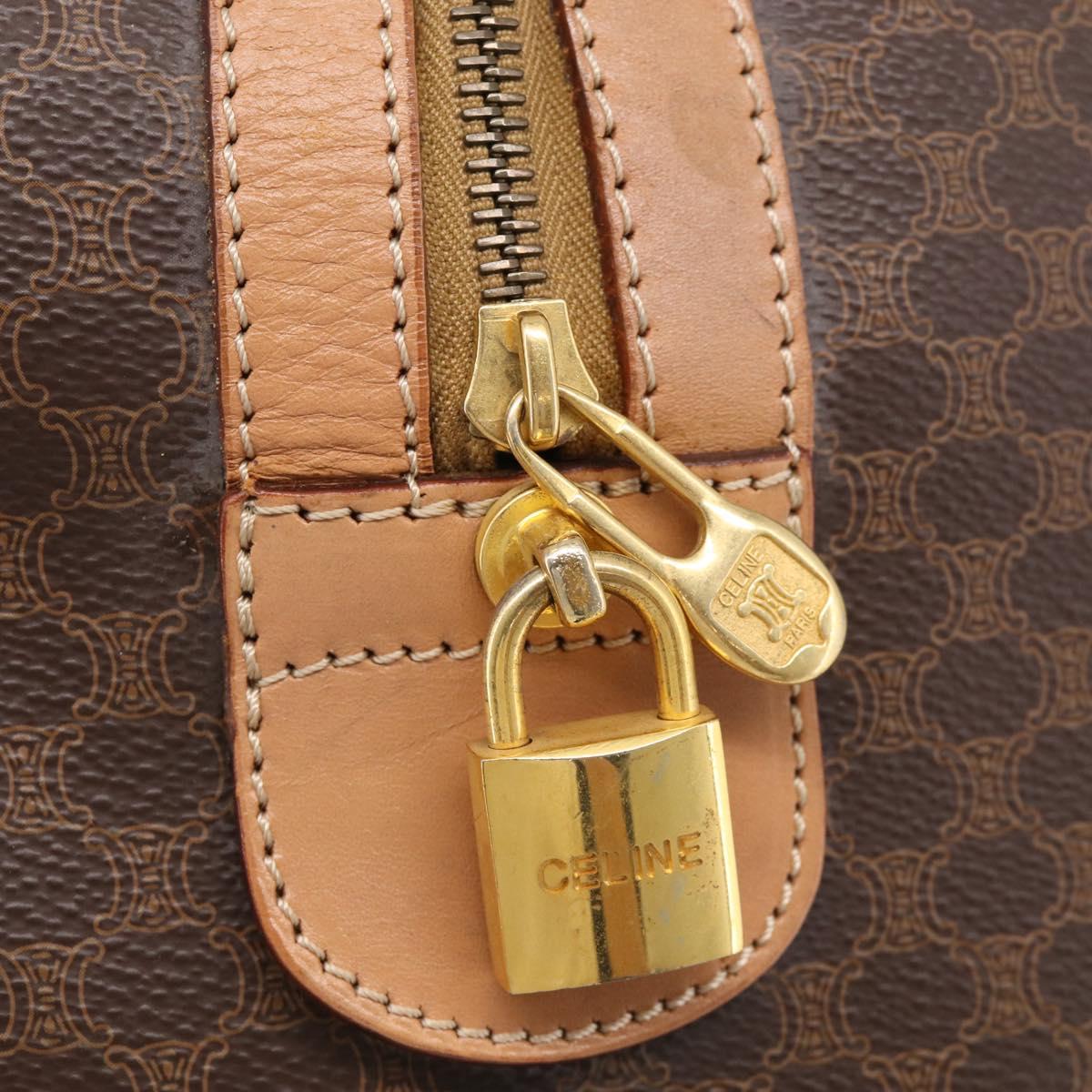 CELINE Macadam Canvas Boston Bag PVC Brown Gold Tone Auth mr3100A