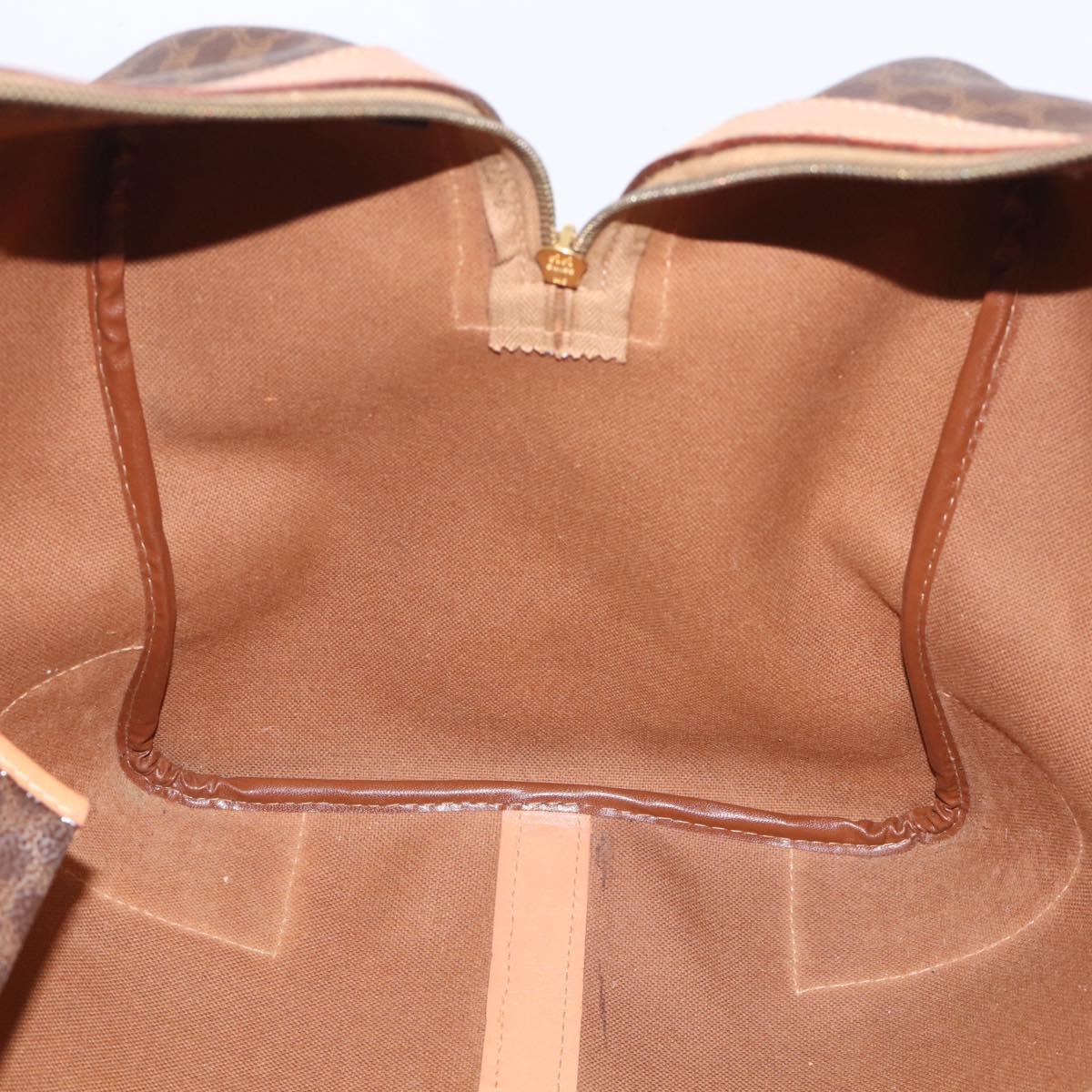 CELINE Macadam Canvas Boston Bag PVC Brown Gold Tone Auth mr3100A
