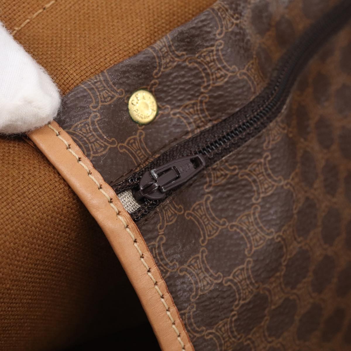 CELINE Macadam Canvas Boston Bag PVC Brown Gold Tone Auth mr3100A