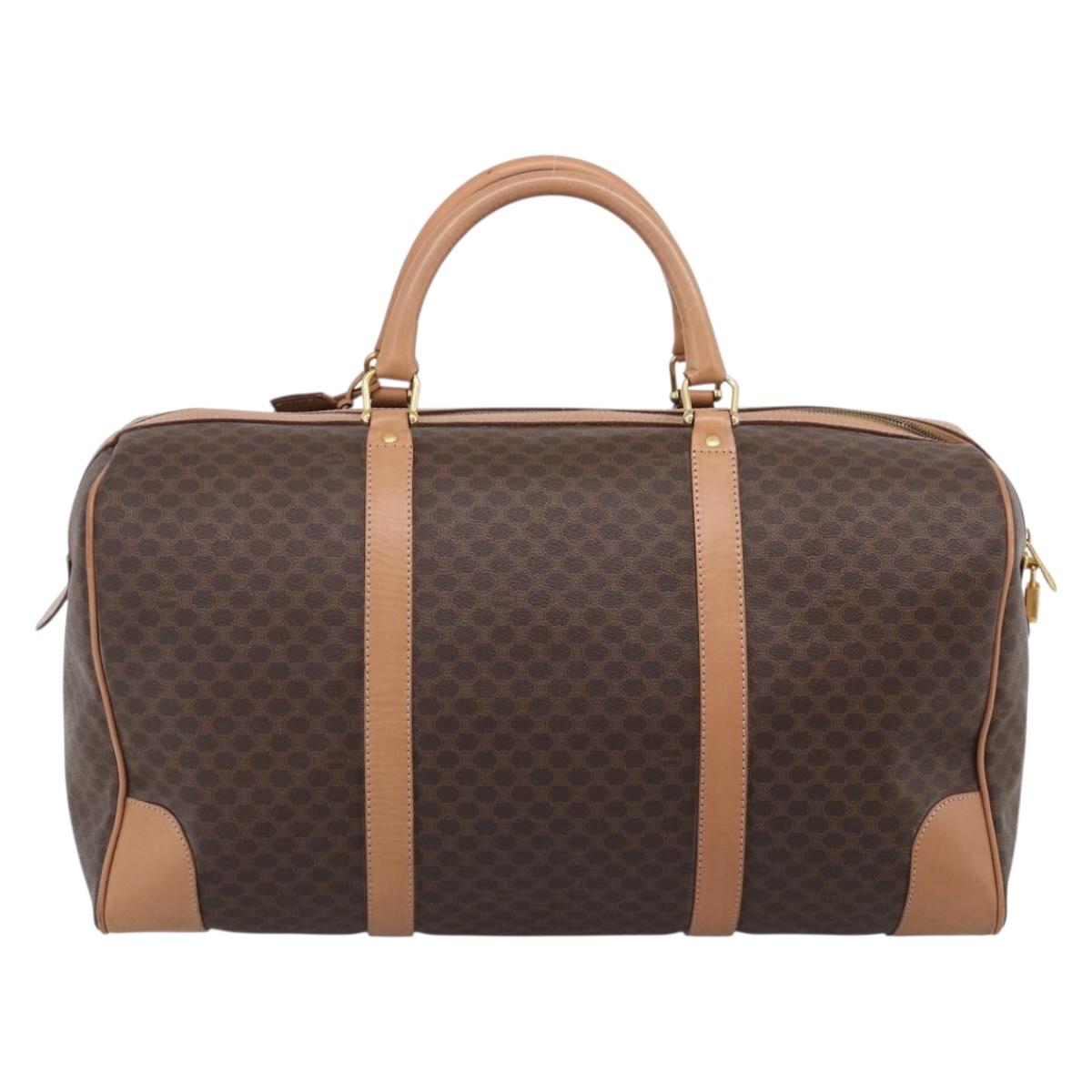 CELINE Macadam Canvas Boston Bag PVC Brown Gold Tone Auth mr3100A