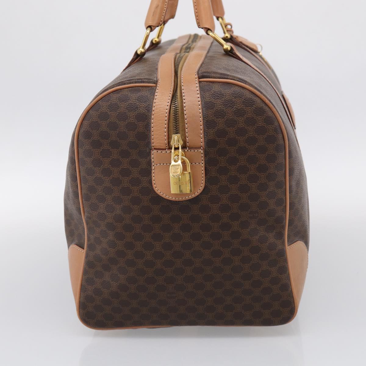 CELINE Macadam Canvas Boston Bag PVC Brown Gold Tone Auth mr3100A