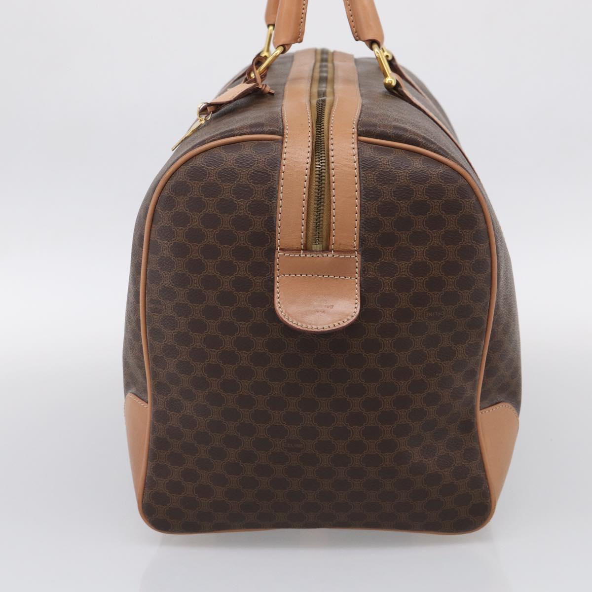 CELINE Macadam Canvas Boston Bag PVC Brown Gold Tone Auth mr3100A