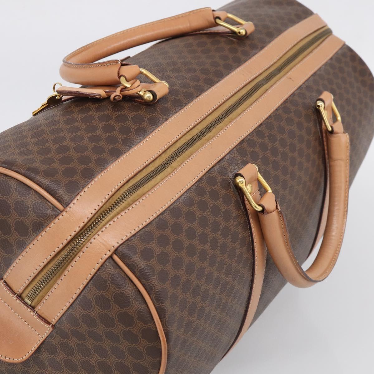 CELINE Macadam Canvas Boston Bag PVC Brown Gold Tone Auth mr3100A