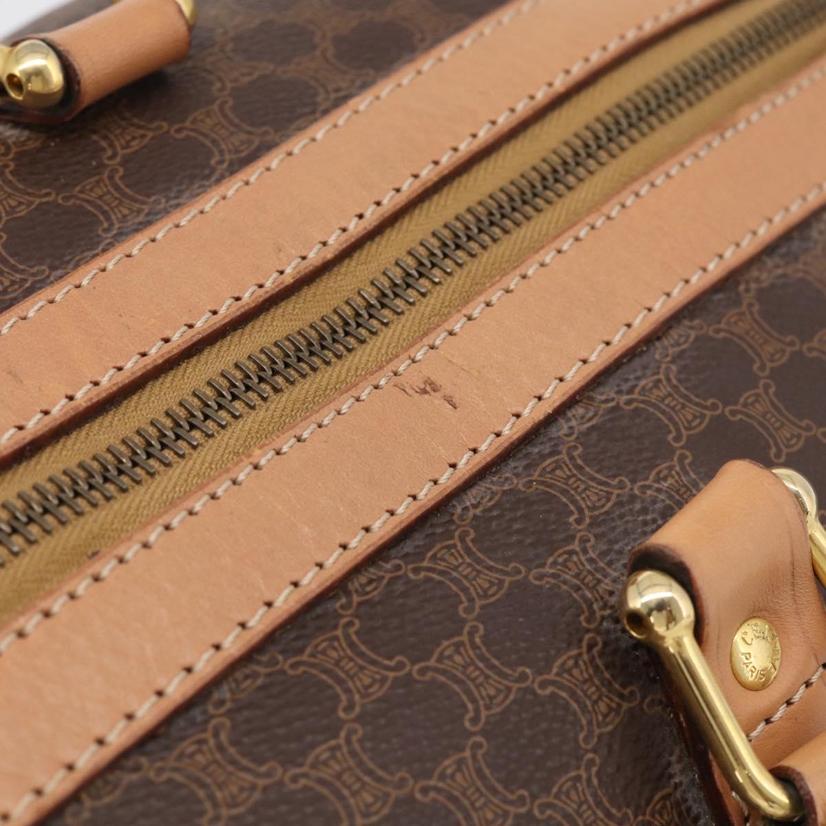 CELINE Macadam Canvas Boston Bag PVC Brown Gold Tone Auth mr3100A