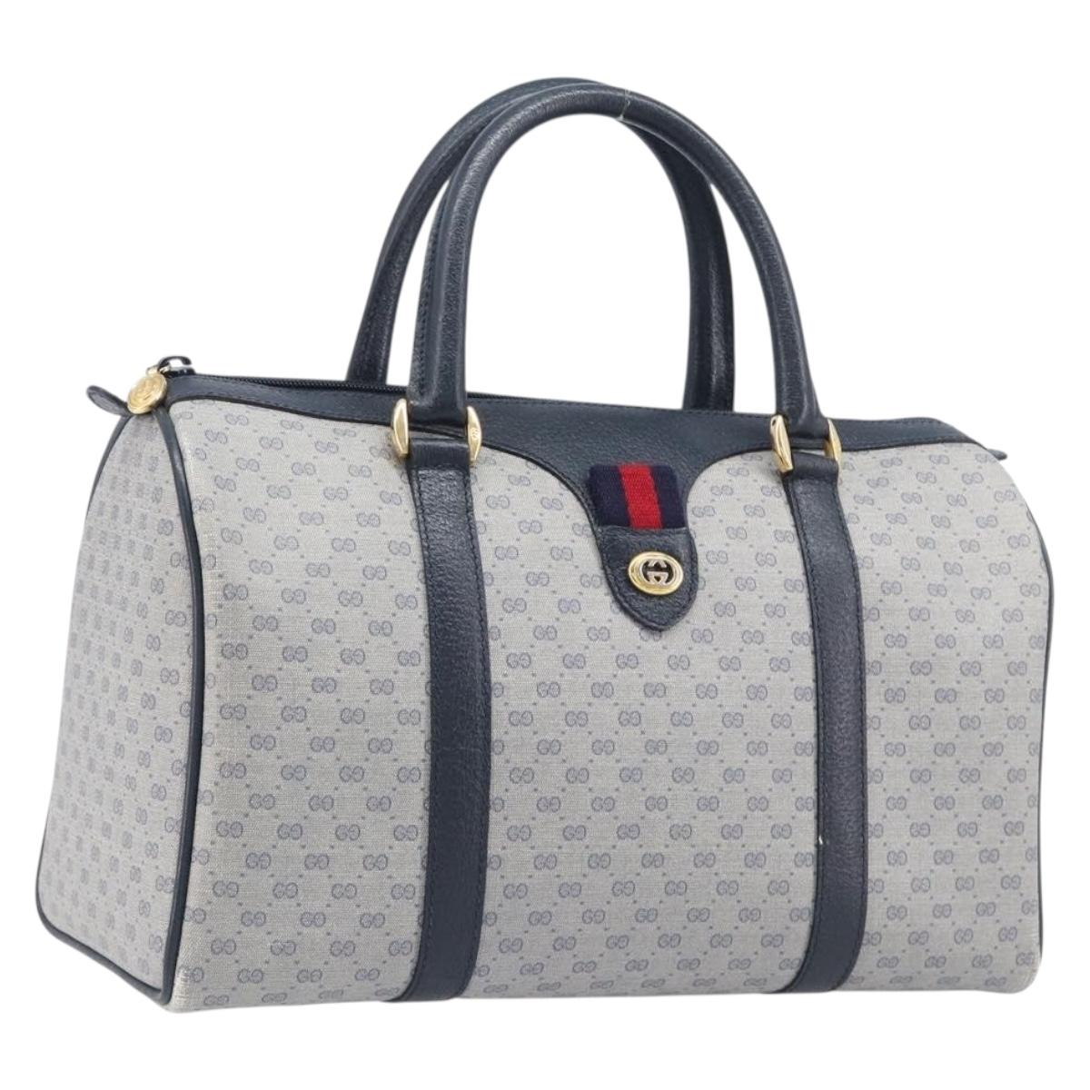 GUCCI Micro GG Sherry Line Hand Bag PVC Navy Gold Tone Auth mr3102